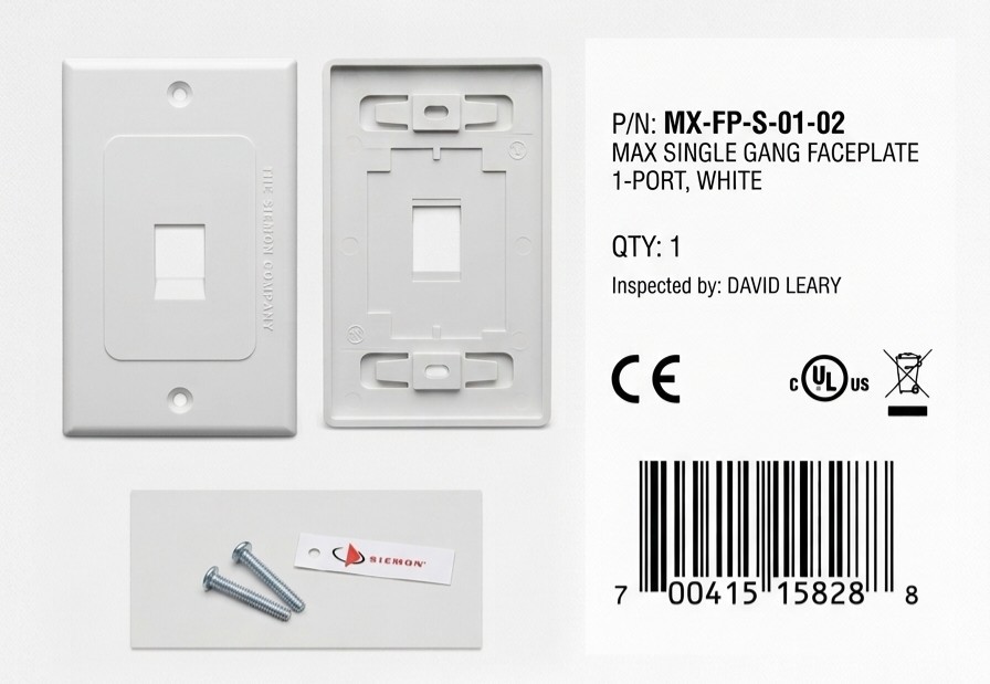 Siemon MAX 1 Port Single Gang Faceplate White Flush Mount MX-FP-S-01-02 Lot 50
