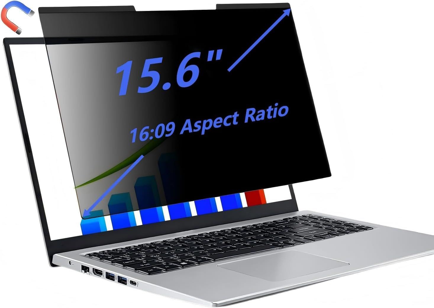 15.6-inch magnetic privacy screen for laptops with a 16:9 detachable anti-glare