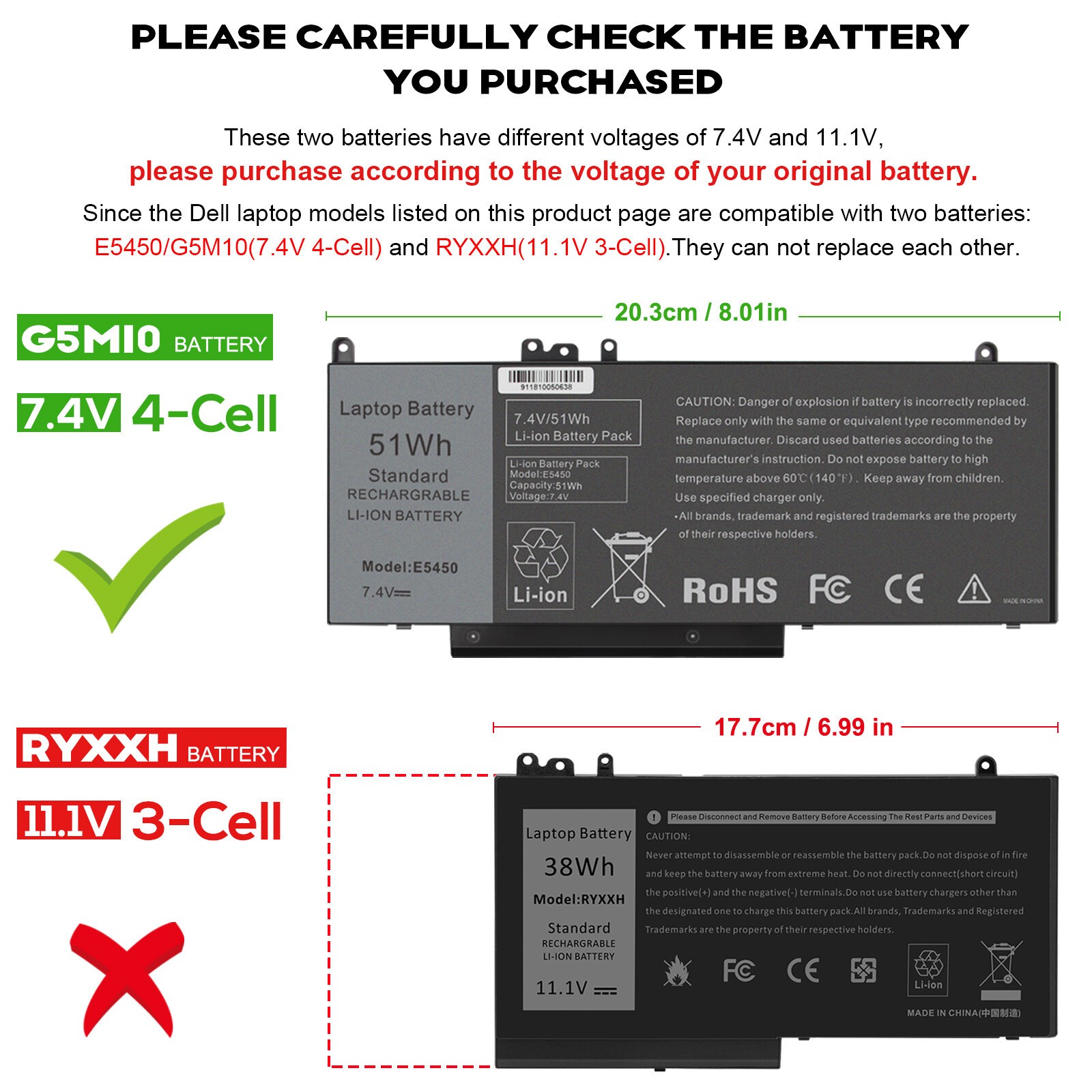 LOT G5M10 51WH Battery for Dell Latitude 14 E5450 15 E5550 E5250 P48G001 TXF9M