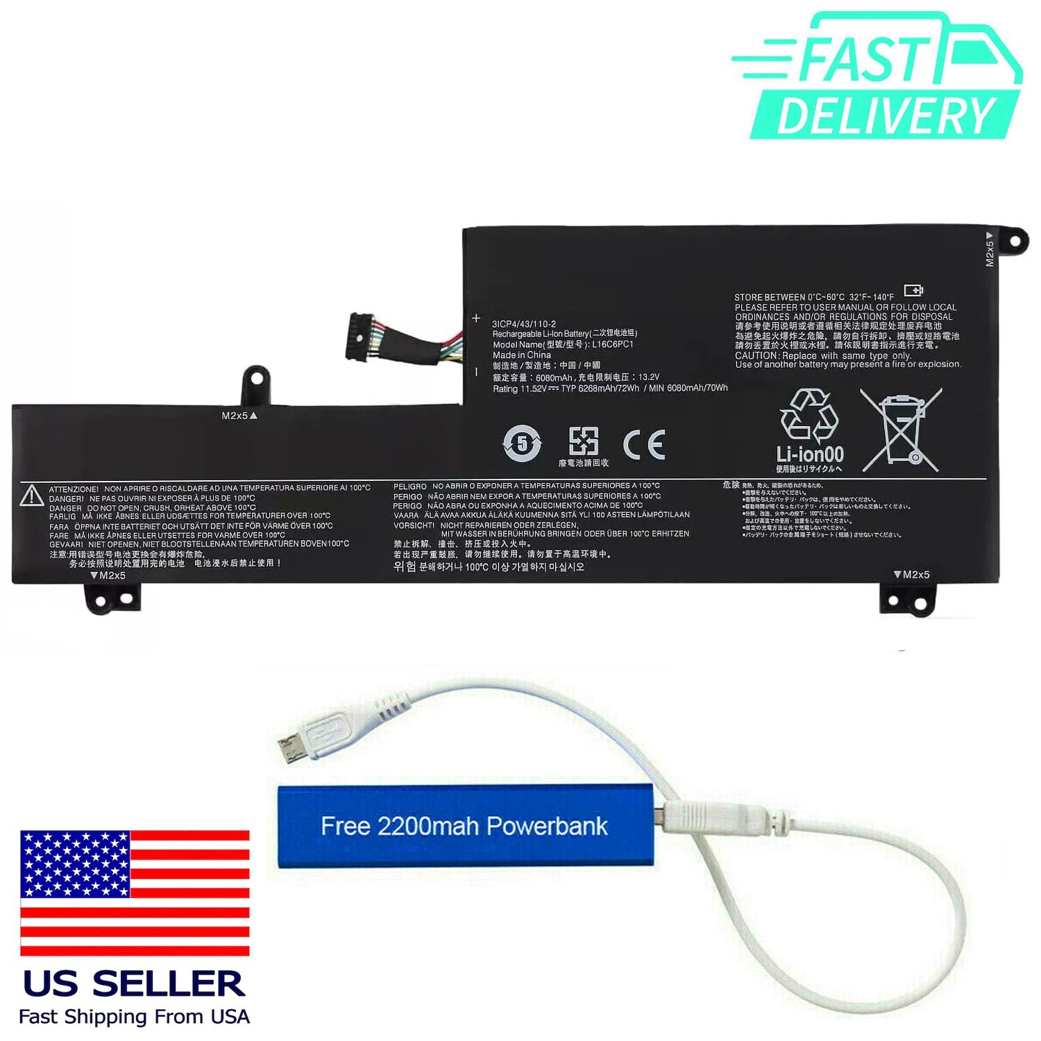 L16L6PC1 REPLACEMENT BATTERY FOR IDEAPAD YOGA 720-15IKB 72WH L16C6PC1 5B10M53743
