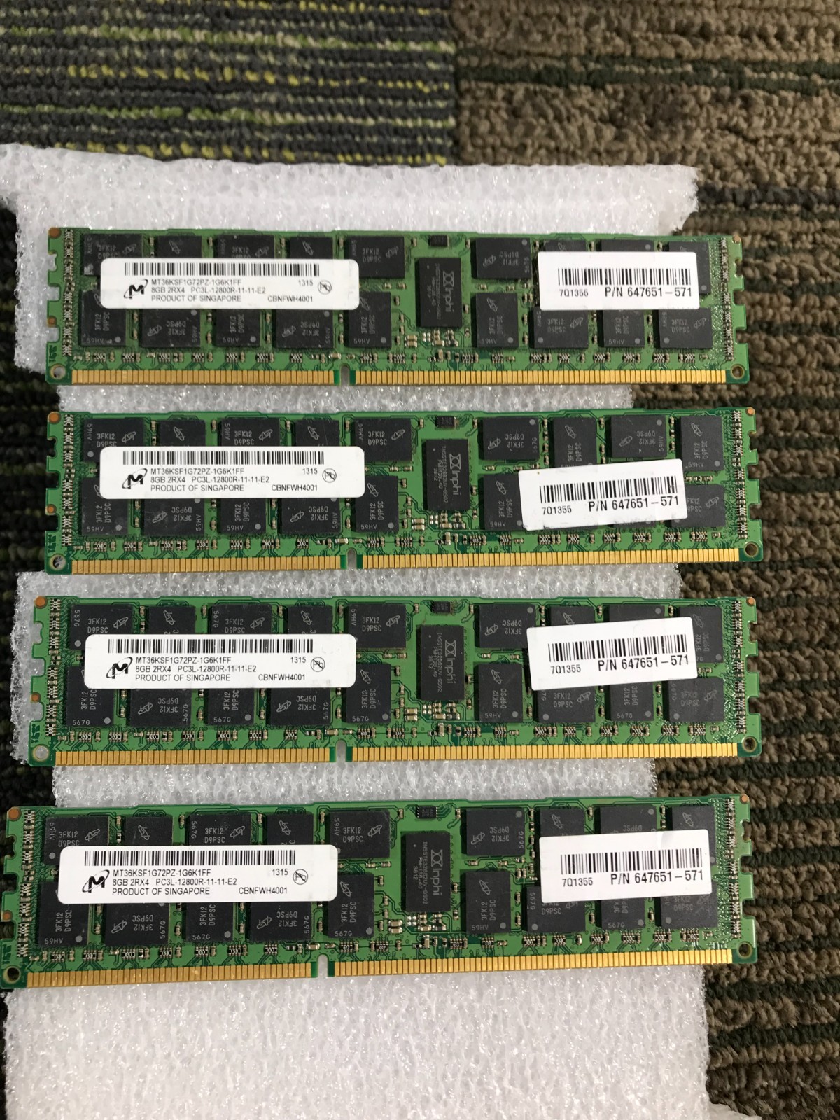 (4) Micron 8GB PC3L-12800R ECC  Server Memory RAM MT36KSF1G72PZ1G6K1FF*