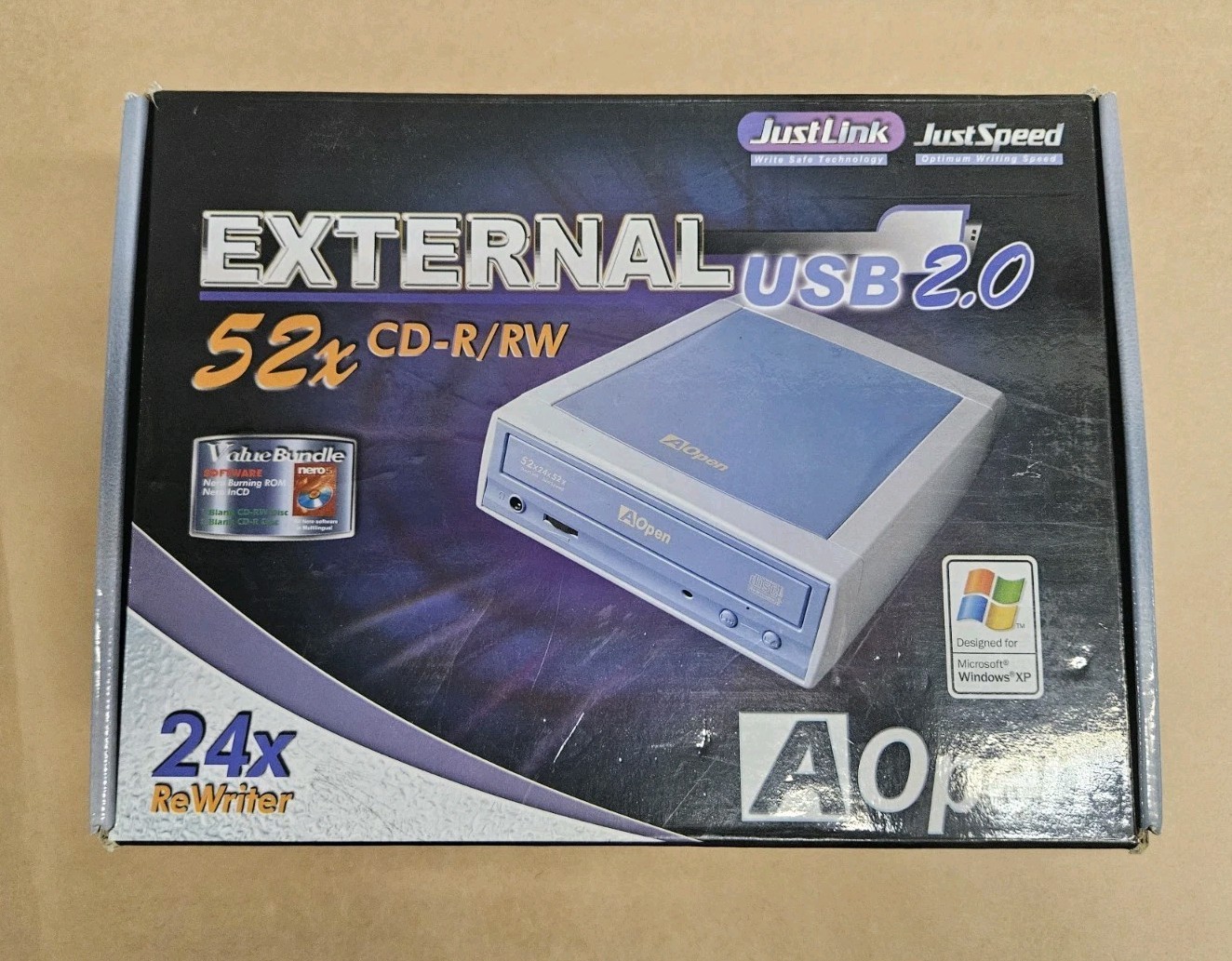 AOpen CD-RW Desktop PC/Laptop USB 2.0 External Drive Rewriter Justlink BRAND NEW