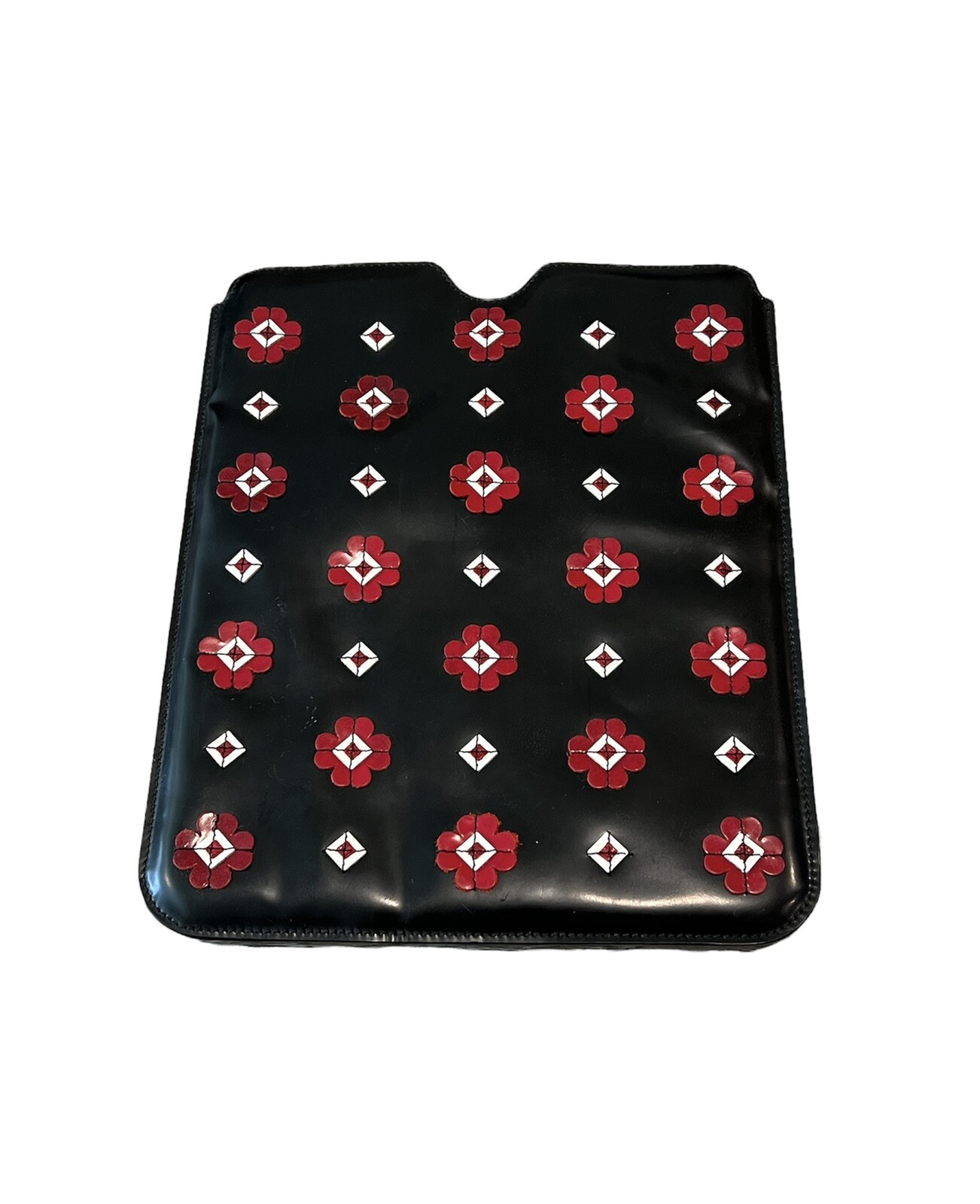 PRADA Tablet iPad Case Leather Black Floral