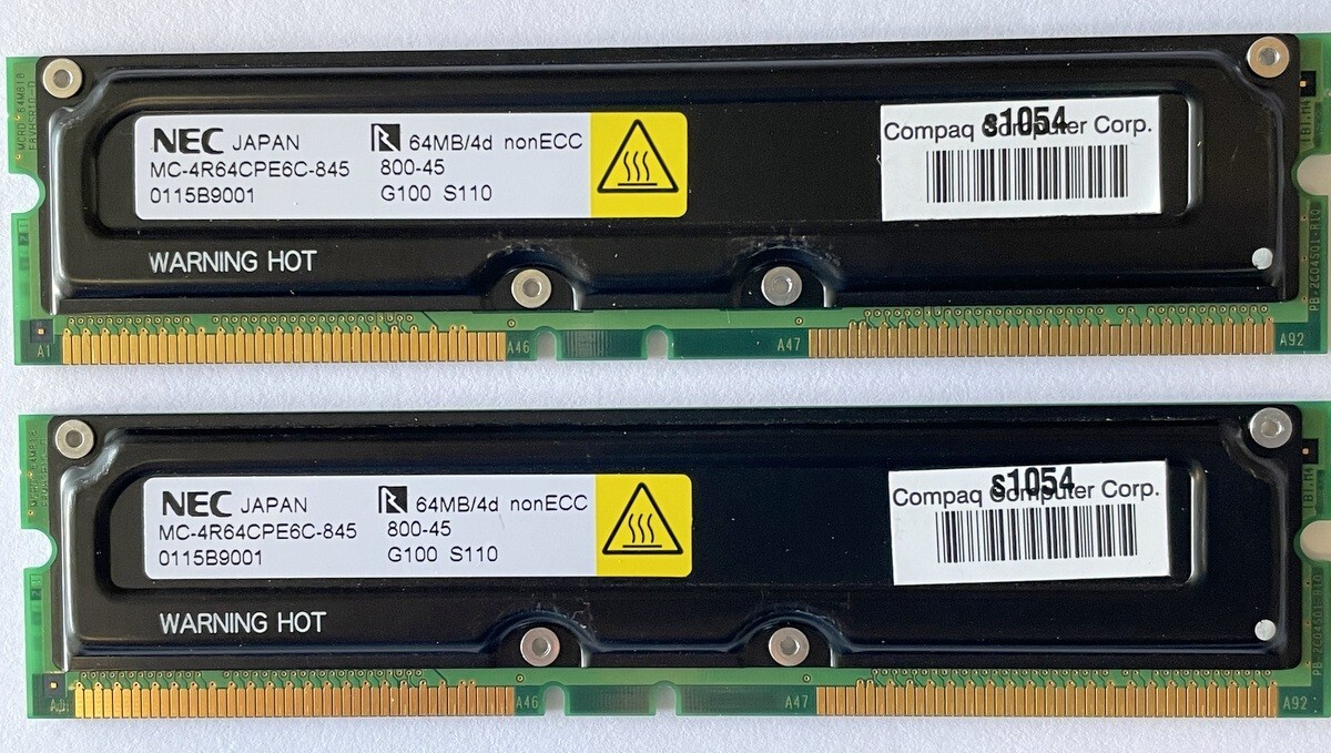 NEC 64MB  Non-Ecc PC800-45 Rimm MC-4R64CPE6C-845/HP P2144-63001👀