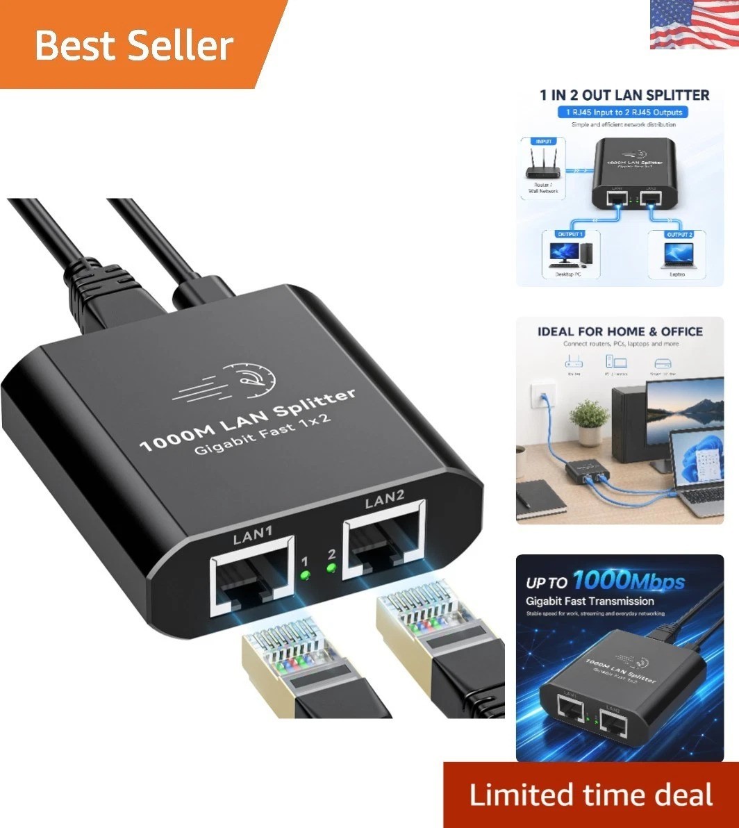Reliable Ethernet Splitter 1-2 - High-Speed Gigabit Switch with RJ45 Interface