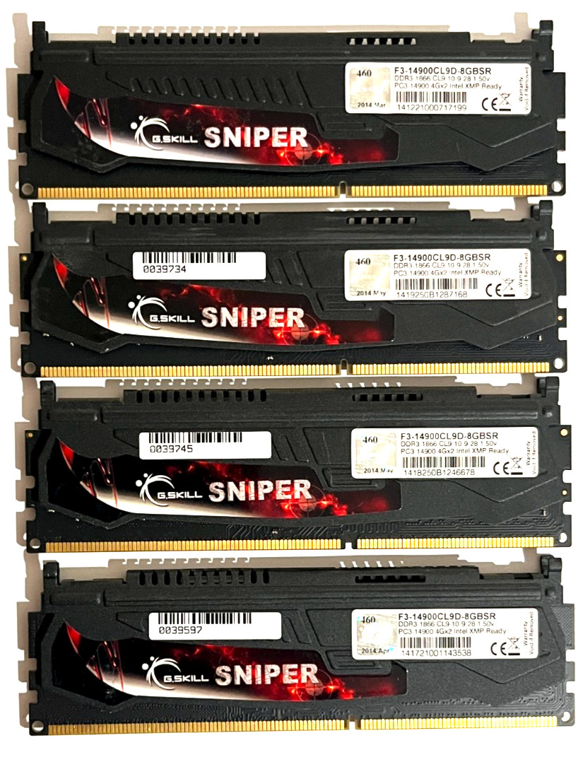 16GB G.Skill Sniper DDR3 Gaming RAM Kit 4 x 4GB UDIMM PC3-14900 1866MHz Memory