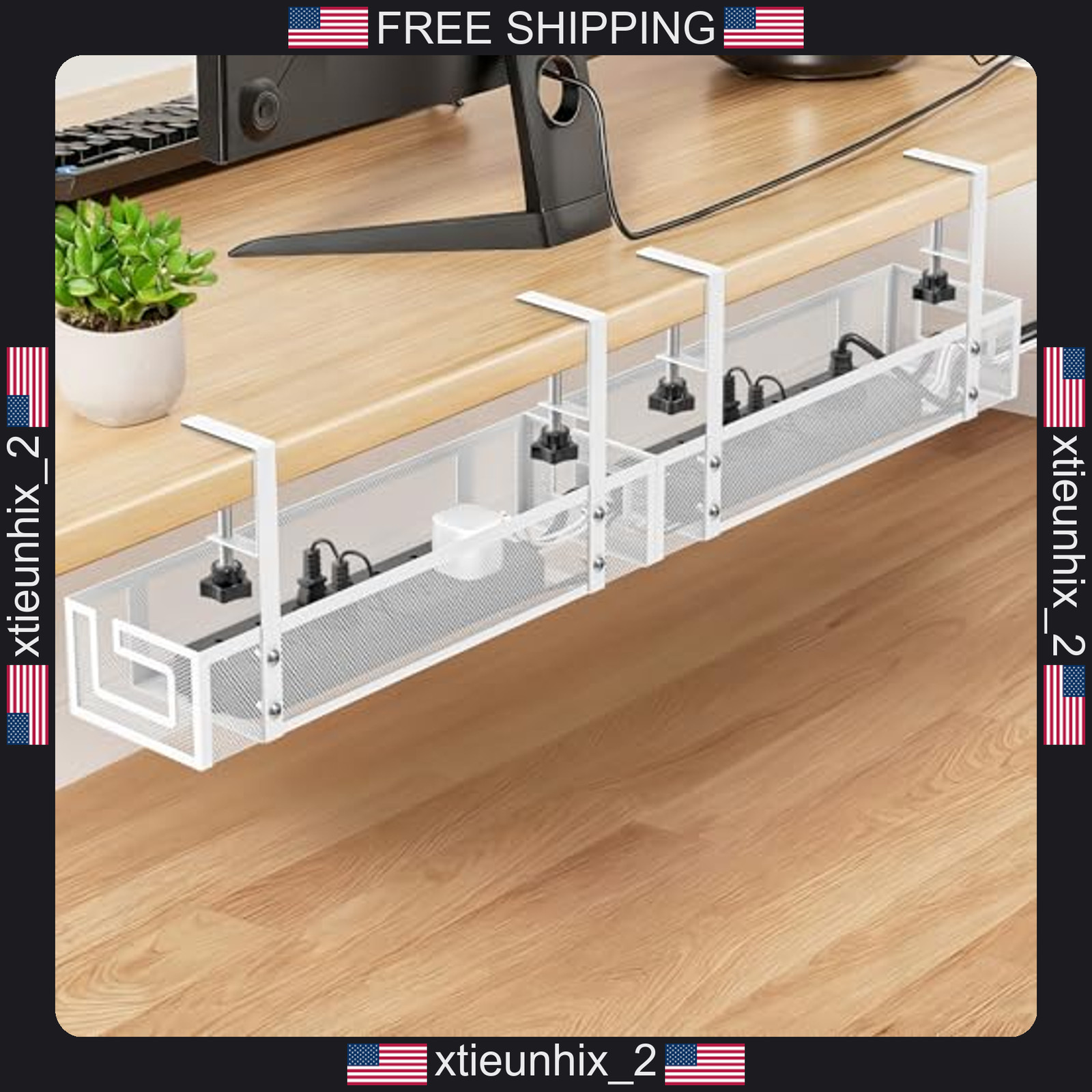 Cable Management Tray 15.75 inch Metal Under Desk Organizer No Drill White