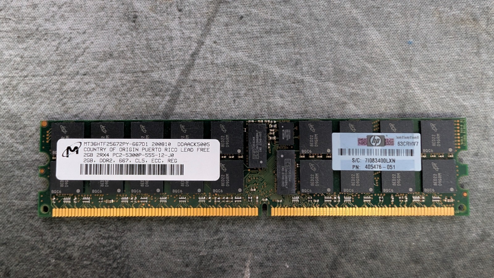 Micron 2GB 2RX4 PC2-5300P-555-12-J0-MT36HTF25672PY-667D1 DDR2 Server ECC RAM