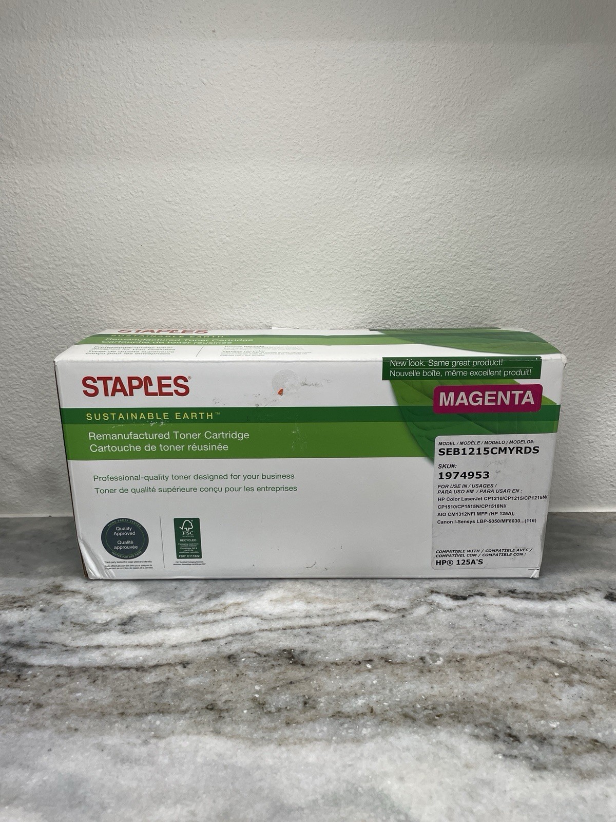 Staples Sustainable Earth Magenta Toner Cartridge SEB1215CMYRDS HP 125A Open Box