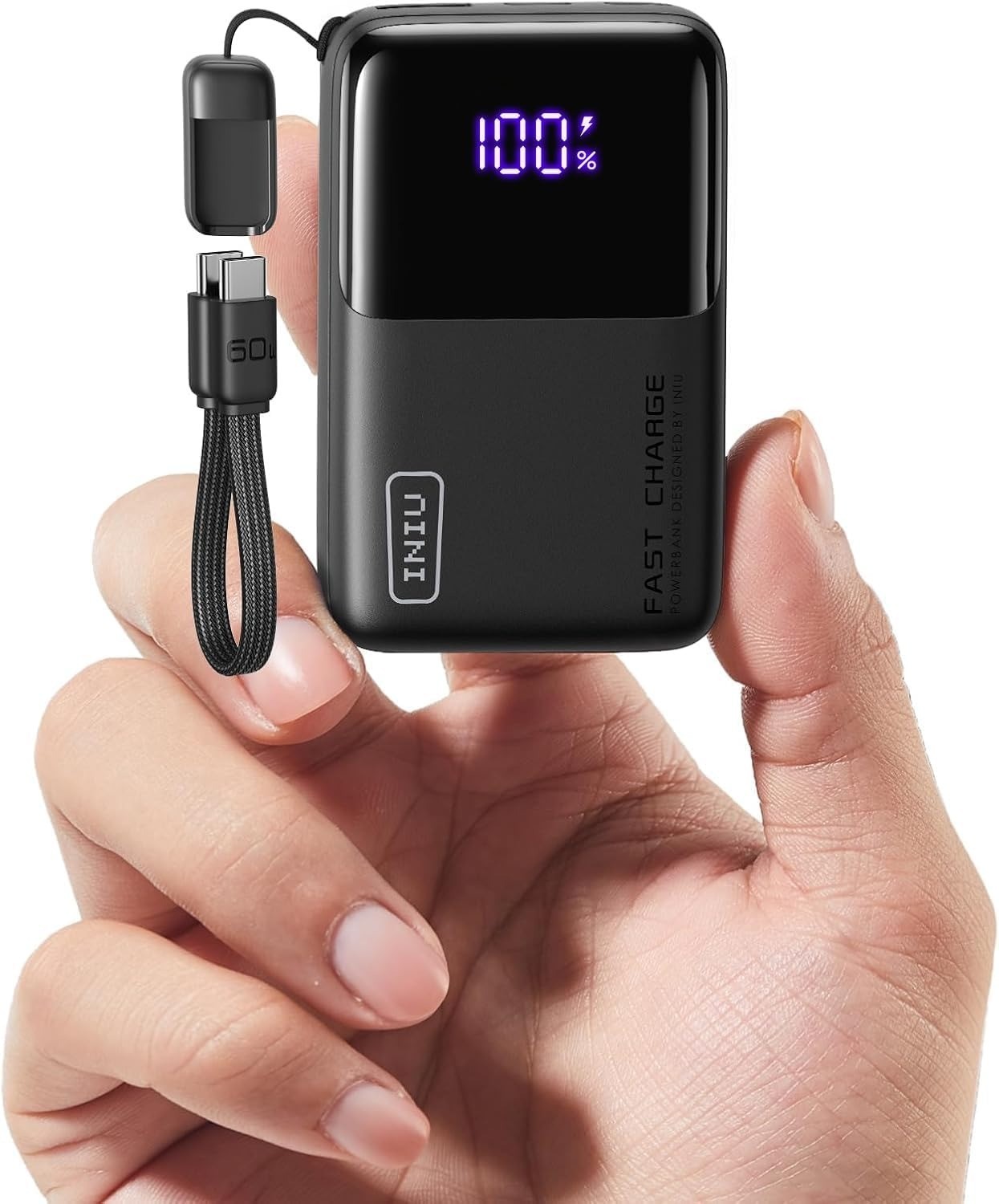 INIU Ultra Mini Power Bank 10000mAh 45W USB-C Fast Charging with Cable