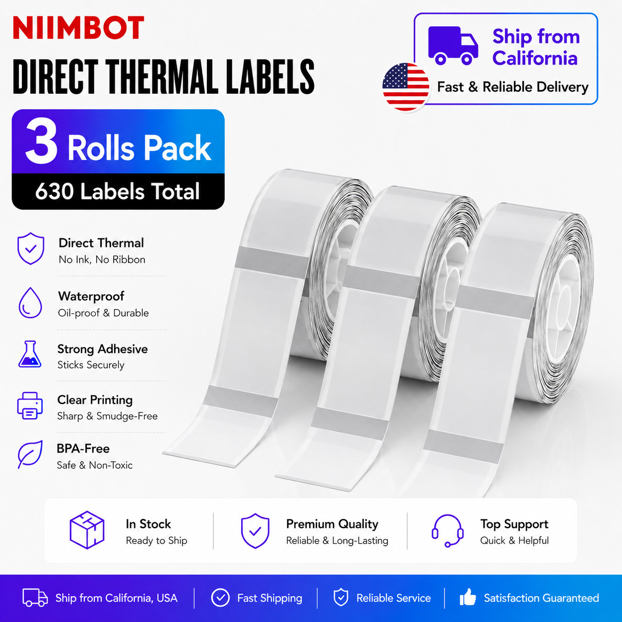 3PK NIIMBOT Thermal Label Maker Clear Tape 14x30mm (0.55"x1.18") D11 D110 D101
