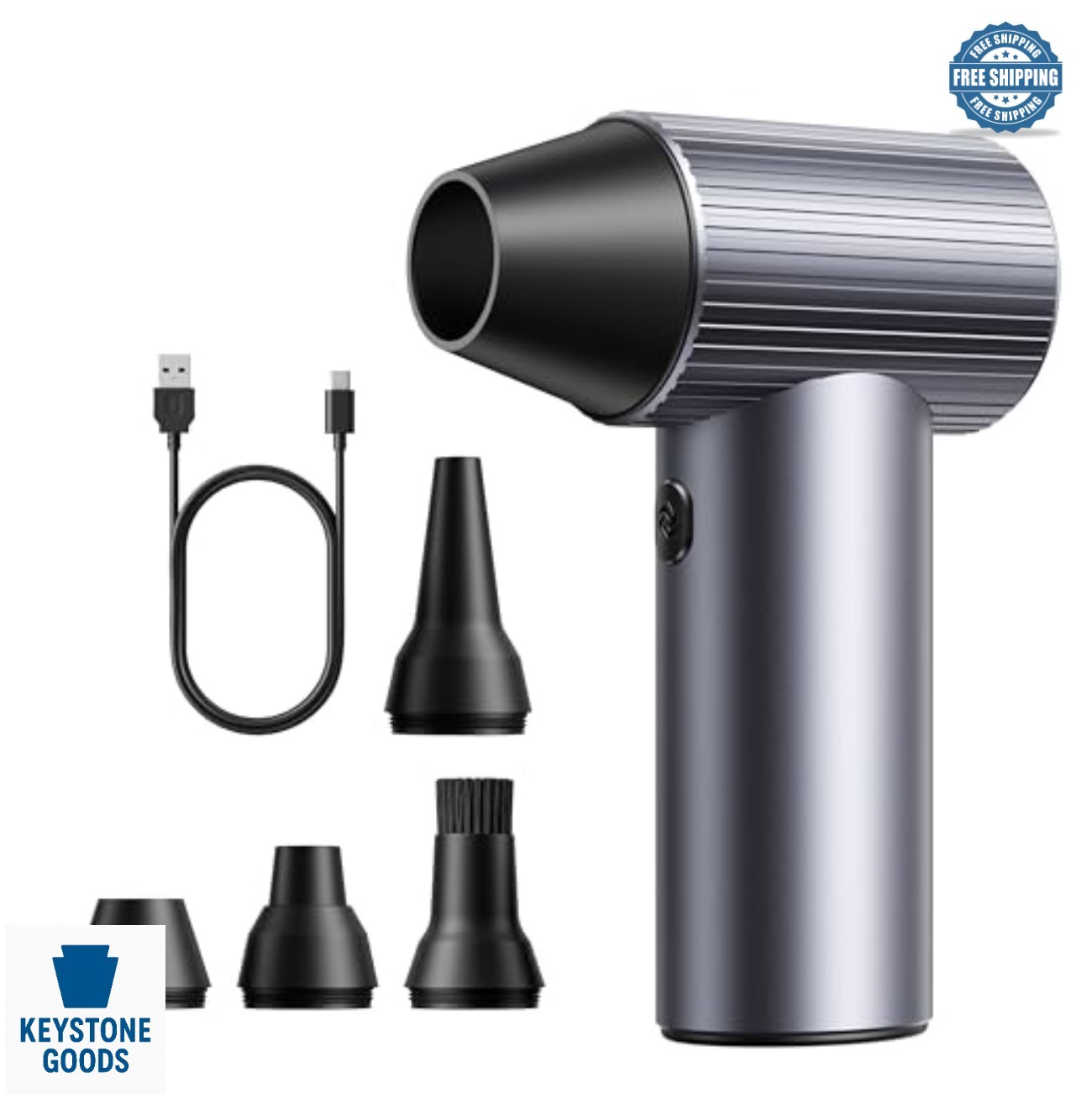 Cordless Electric Air Duster 300000 RPM Full Metal 3 Speeds 4 Nozzles USB C