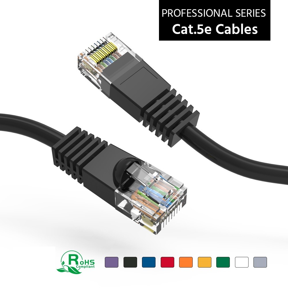 5 Pack of 2Ft CAT5E UTP Ethernet Network Booted Cable Black
