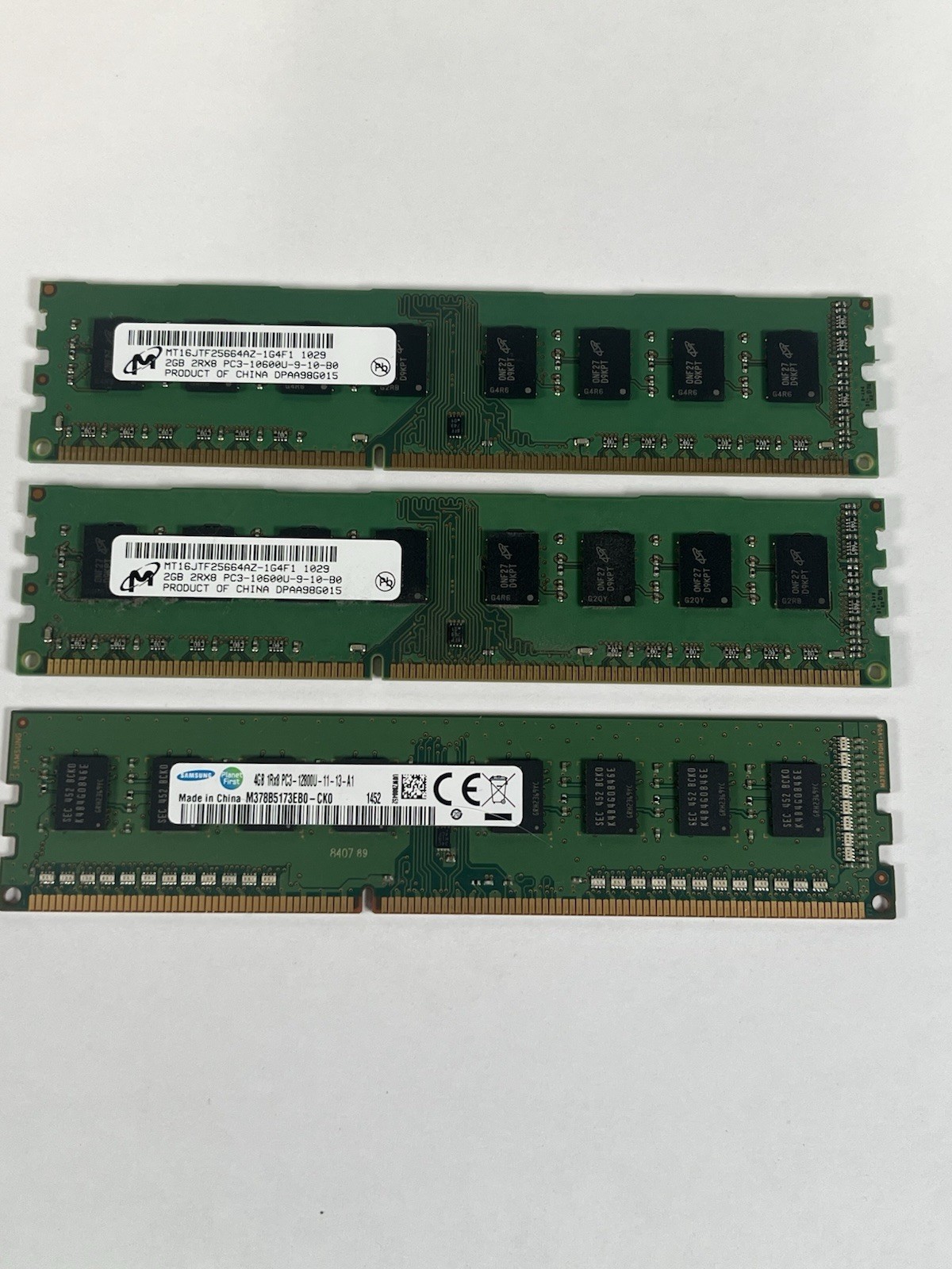 Lot of 3 Desktop DDR3 RAM 8GB Total 2x2GB PC3-10600U 1x4GB PC3-12800 Untested