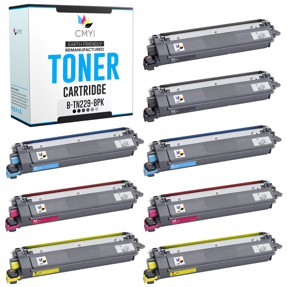 8-Pack Compatible CMYi TN229 Cartridges fits Brother HL-L3220CDW MFC-L8395CDW