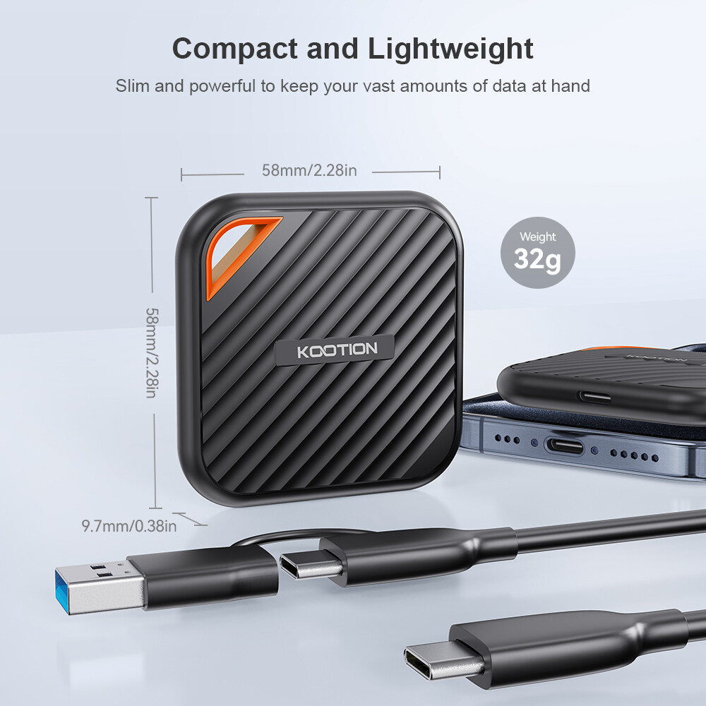 Kootion External SSD USB C 2000MB/s Solid State Drive USB 3.2 Gen 2 512GB 1TB 2T