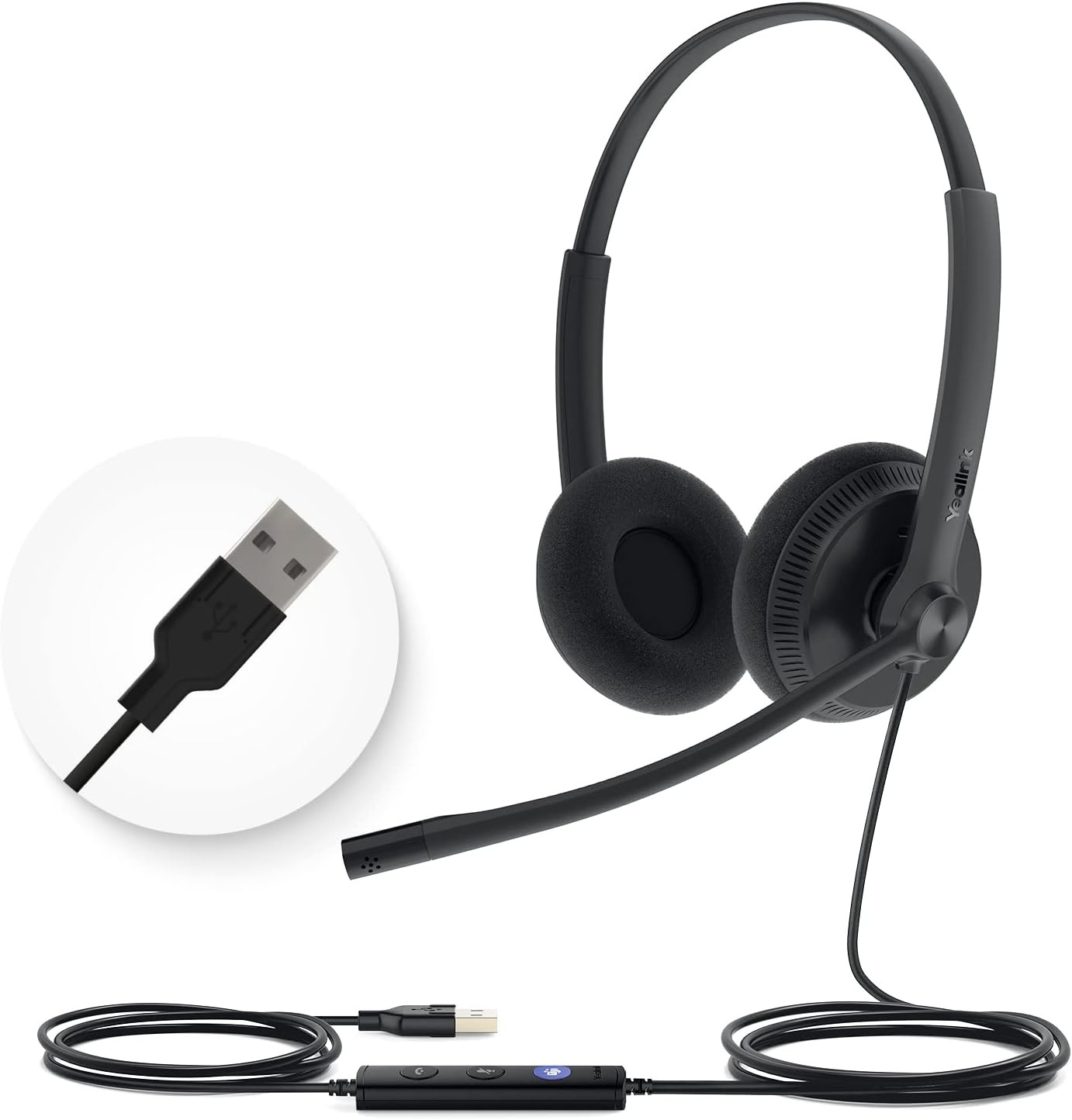 UH34 Lite Wired Headset,Usb-A, Noise Canceling Mic,In-Line Controls