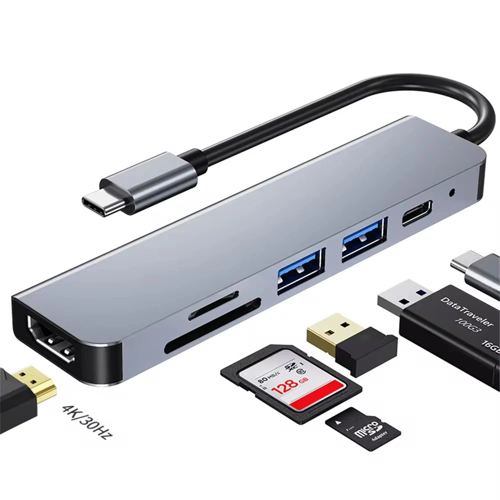 6 in 1 USB HUB C type-c HUB USB C to USB 3.0 HDTV-Compatible Dock for MacBook Pr