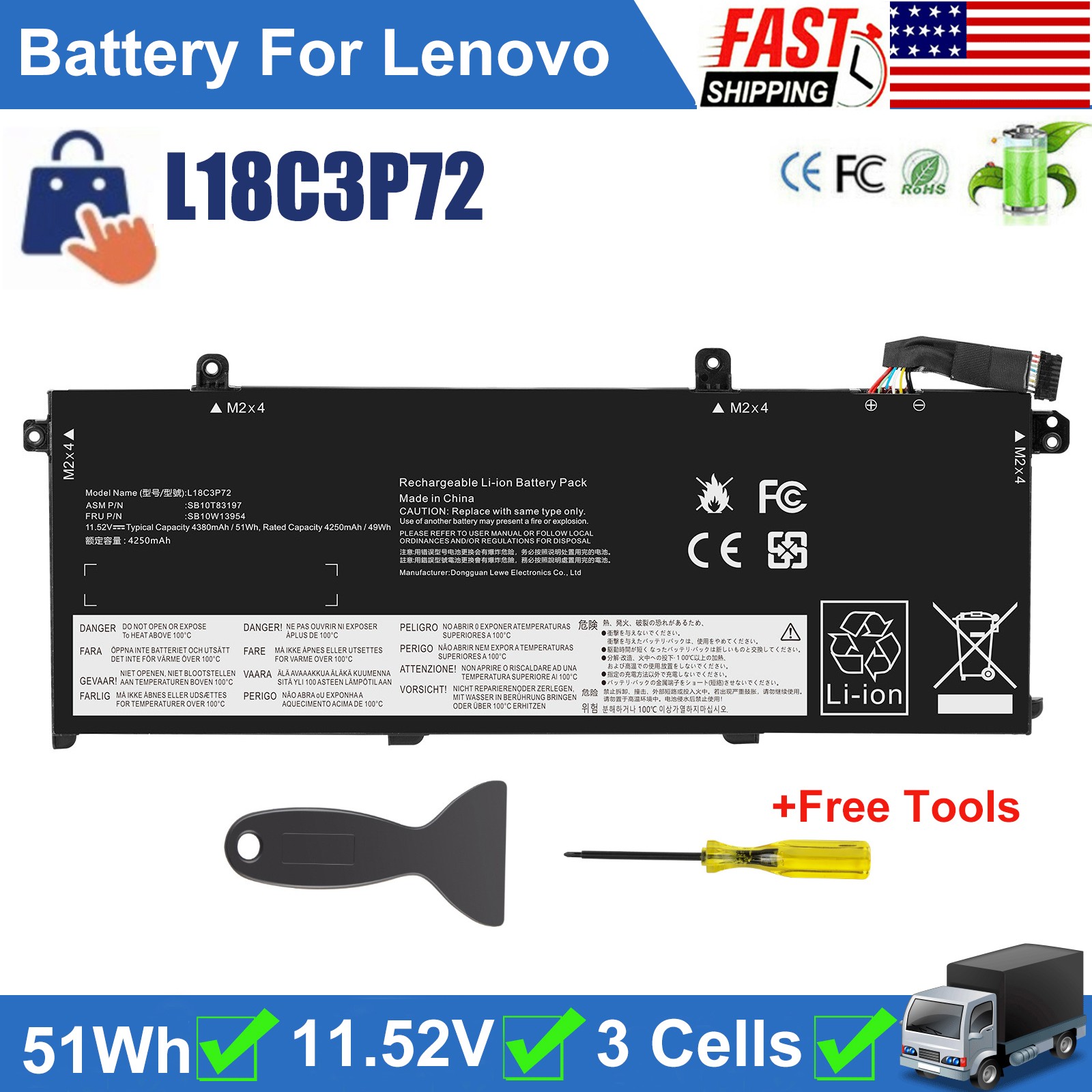 ✅L18C3P72 Battery For Lenovo ThinkPad T490 T495 T14 Gen 1st L18L3P73 SB10T83197