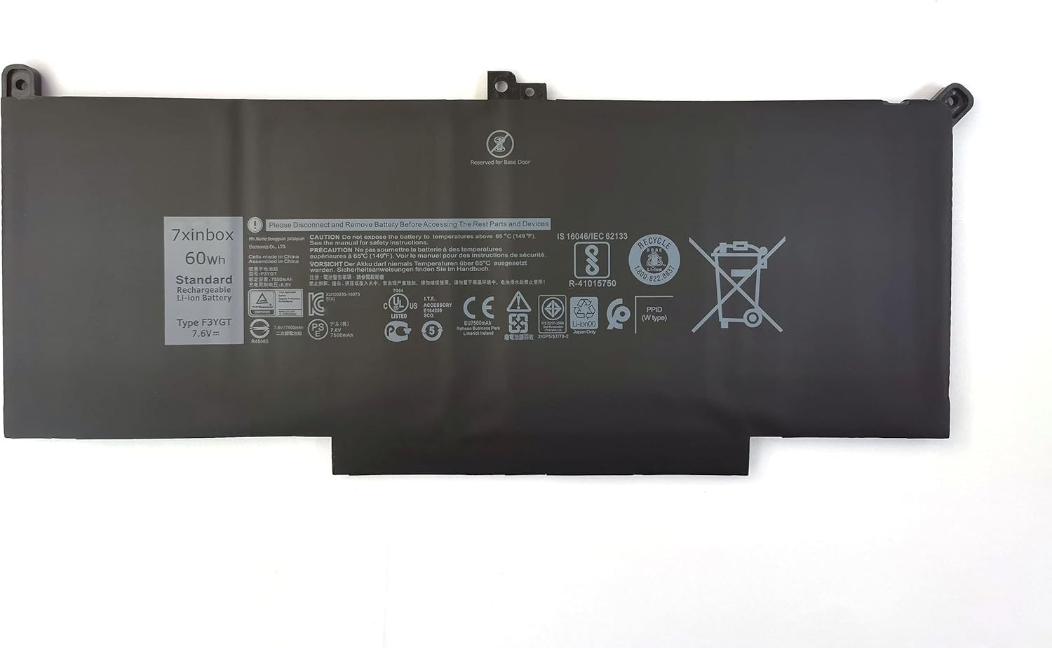 7.6V 60Wh 7500mAh F3YGT DM3WC 0DM3WC 2X39G Replacement Laptop Battery for Dell