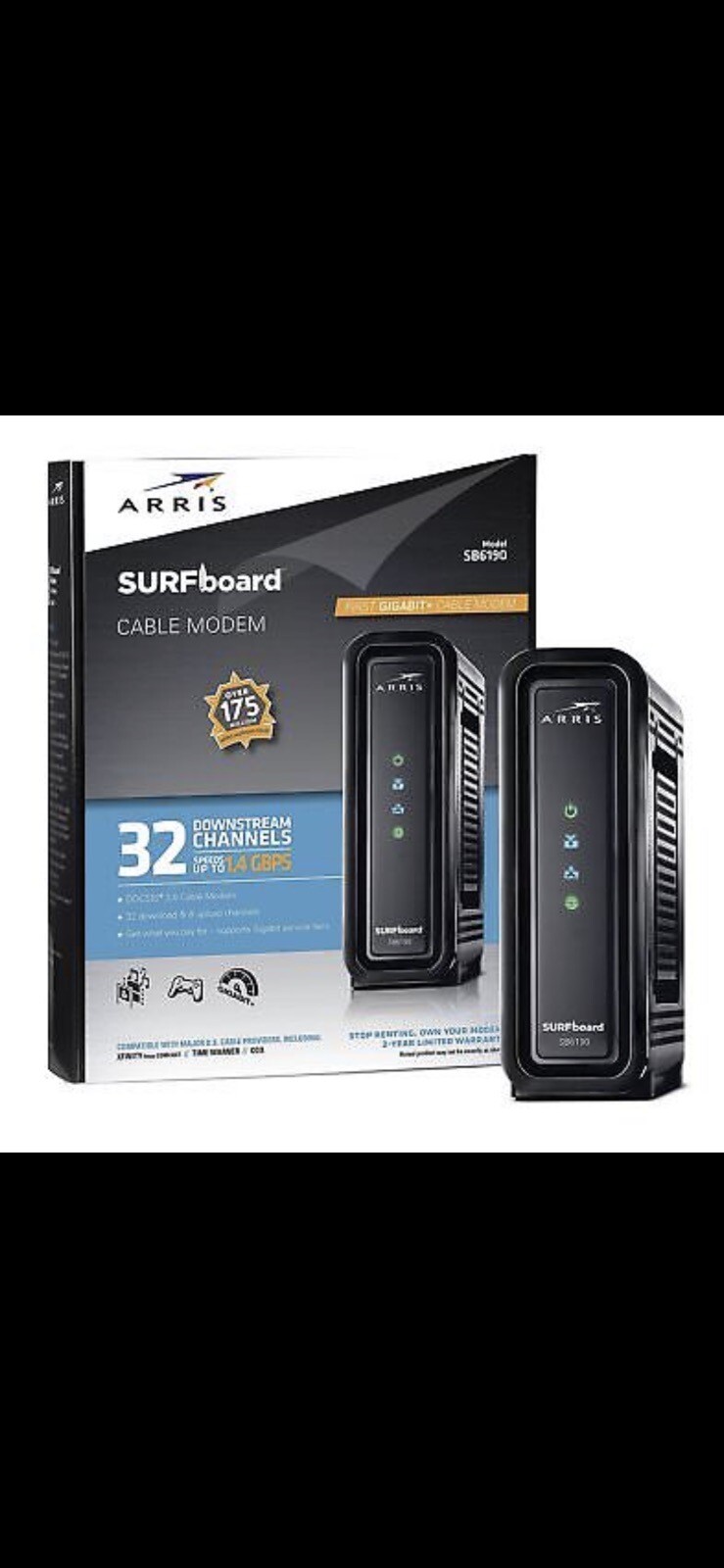 LOT - 10 / ARRIS Surfboard SB6190 - 32x8 Docsis 3.0 Cable Modem - Black Or White