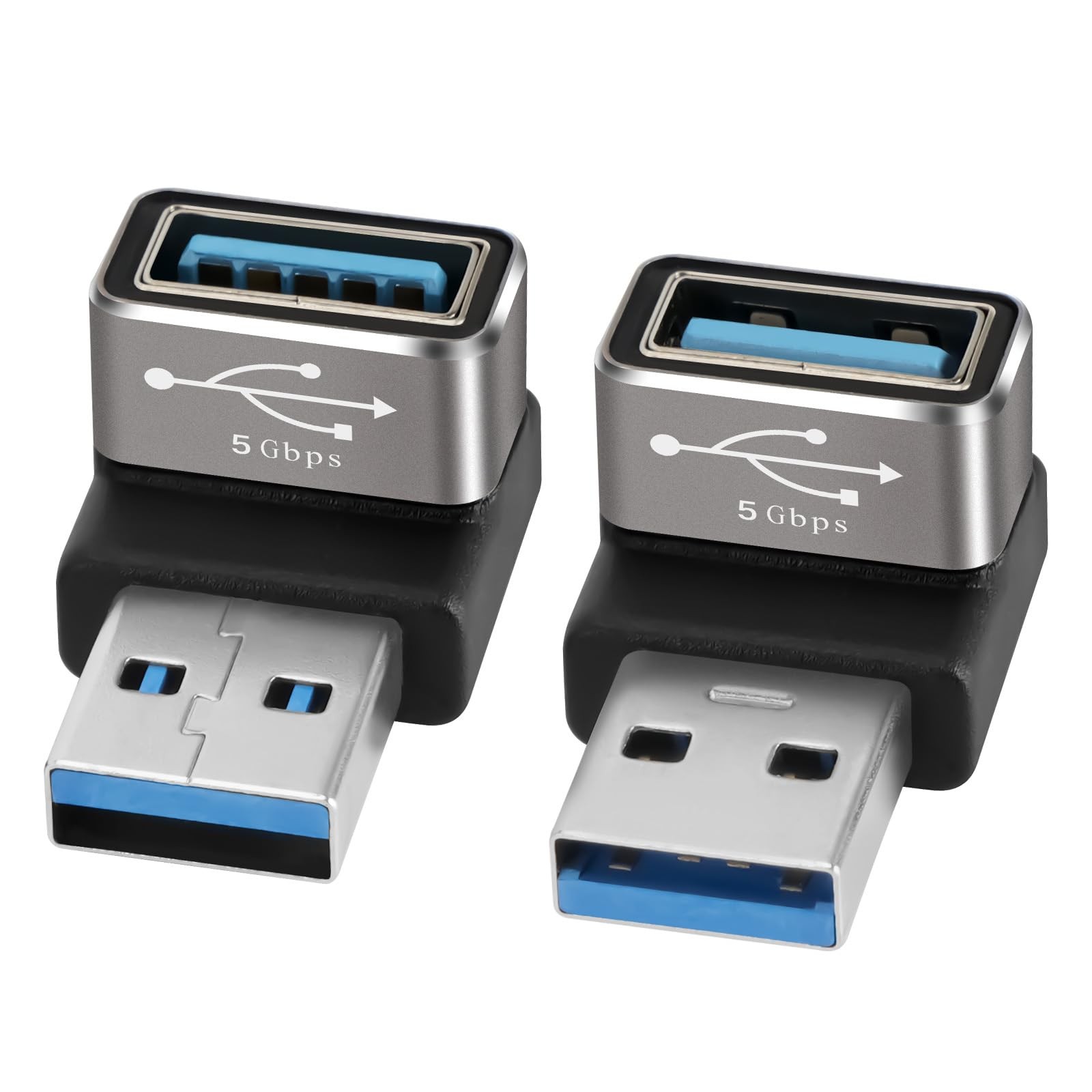 90 Degree USB 3.0 Adapter 2 Pack, (Up and Down) Right Angle USB Type-A Male to F