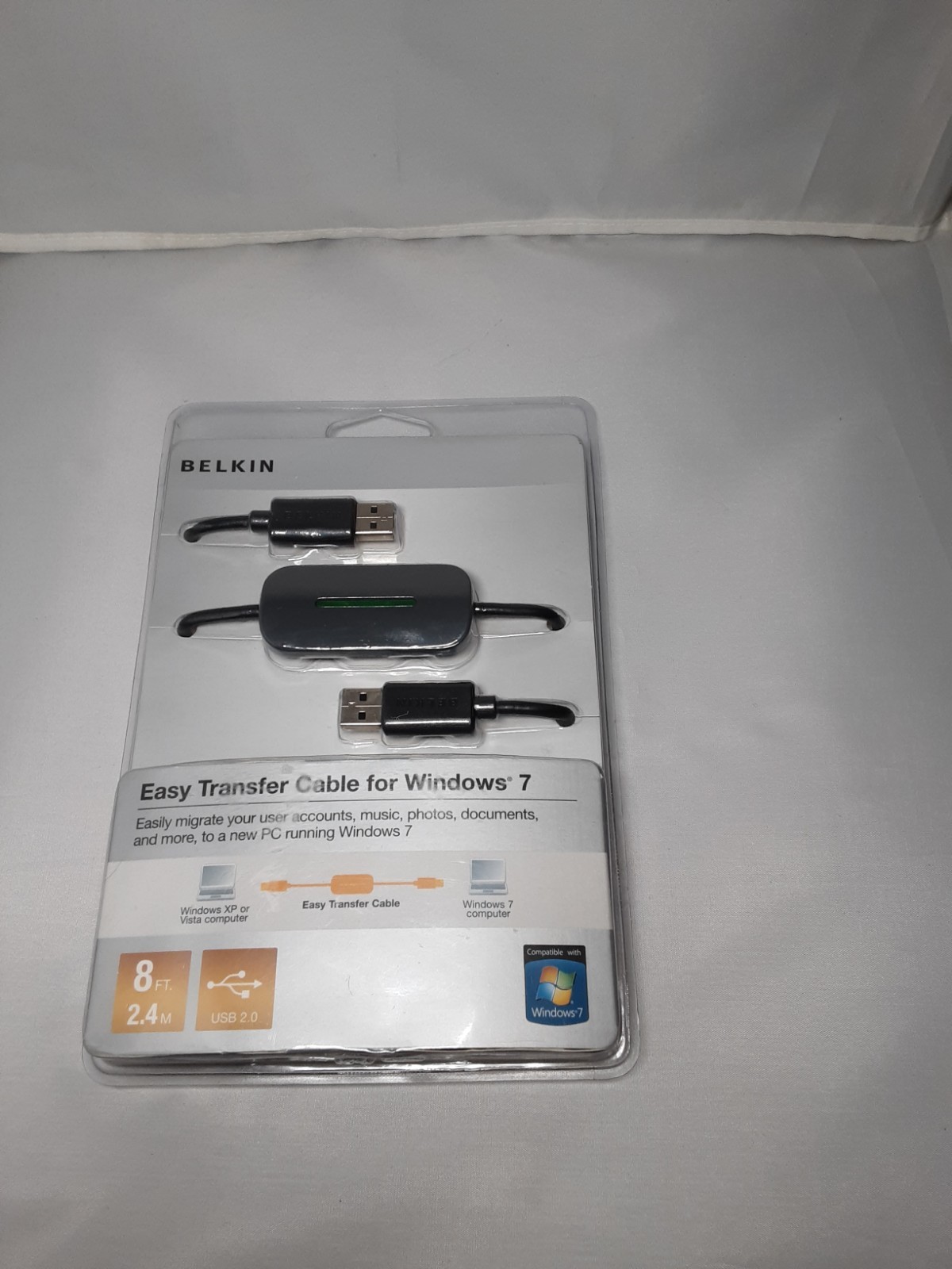 Belkin Easy Transfer Cable for Windows 7 USB 2.0 8ft 2.4m PC Adapter NEW