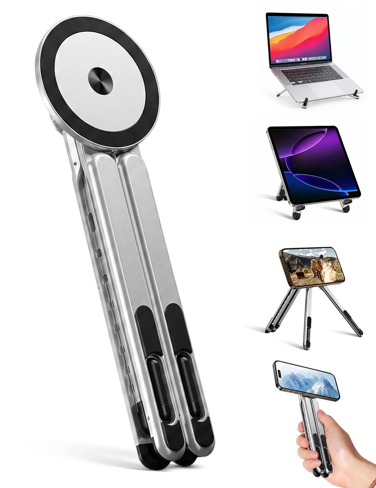 Foldable Laptop Stand Aluminum 4 in 1 Magnetic Phone Holder MagSafe Mac