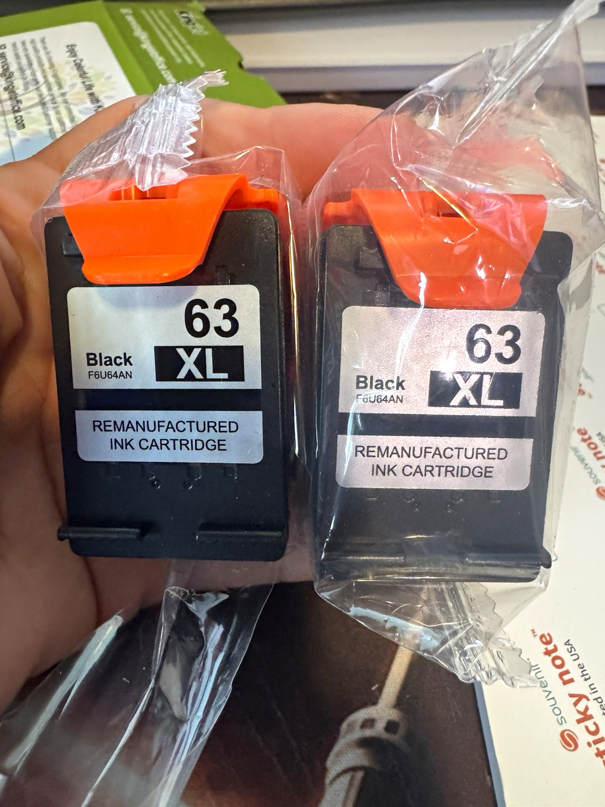 2 Pack Black Inkjet Cartridges for HP 63XL F6U64AN