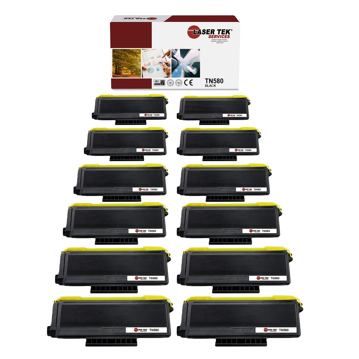 12Pk LTS TN-580 Black Compatible for Brother DCP8060, HL5240 5250 Toner