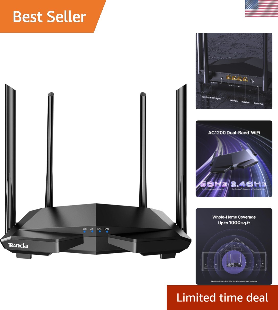AC1200 Smart WiFi Router, High Speed Dual Band Wireless Internet Router with ...
