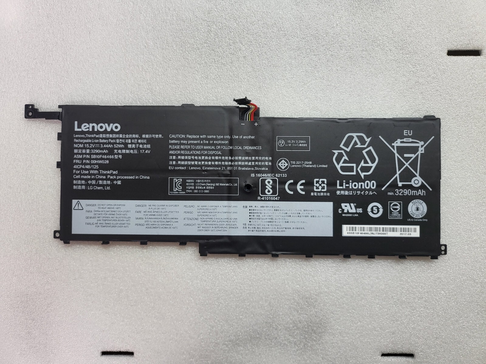 Lenovo SB10F46466 00HW028 Battery 15.2V 3.44Ah X1c Original Genuine OEM