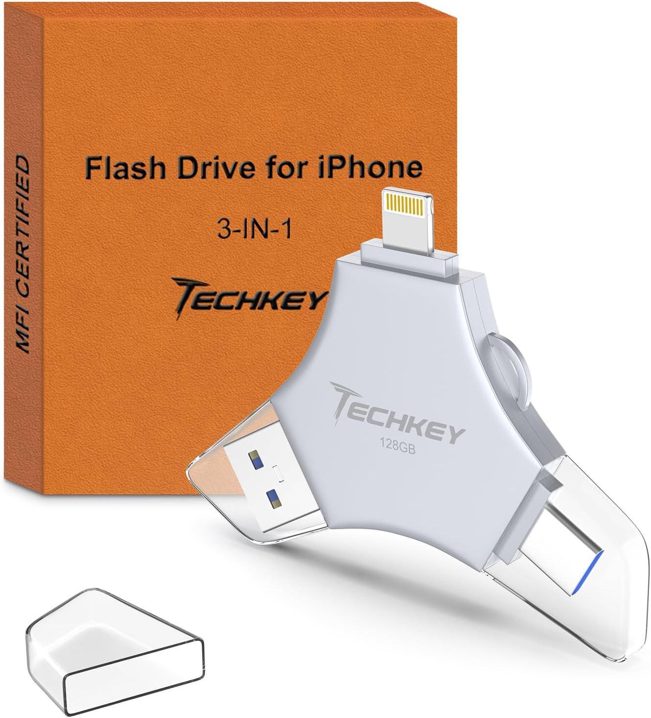 Mfi Certified USB 3.0 Flash Drive 128GB for Iphone, 3In1 External Memory Photo K