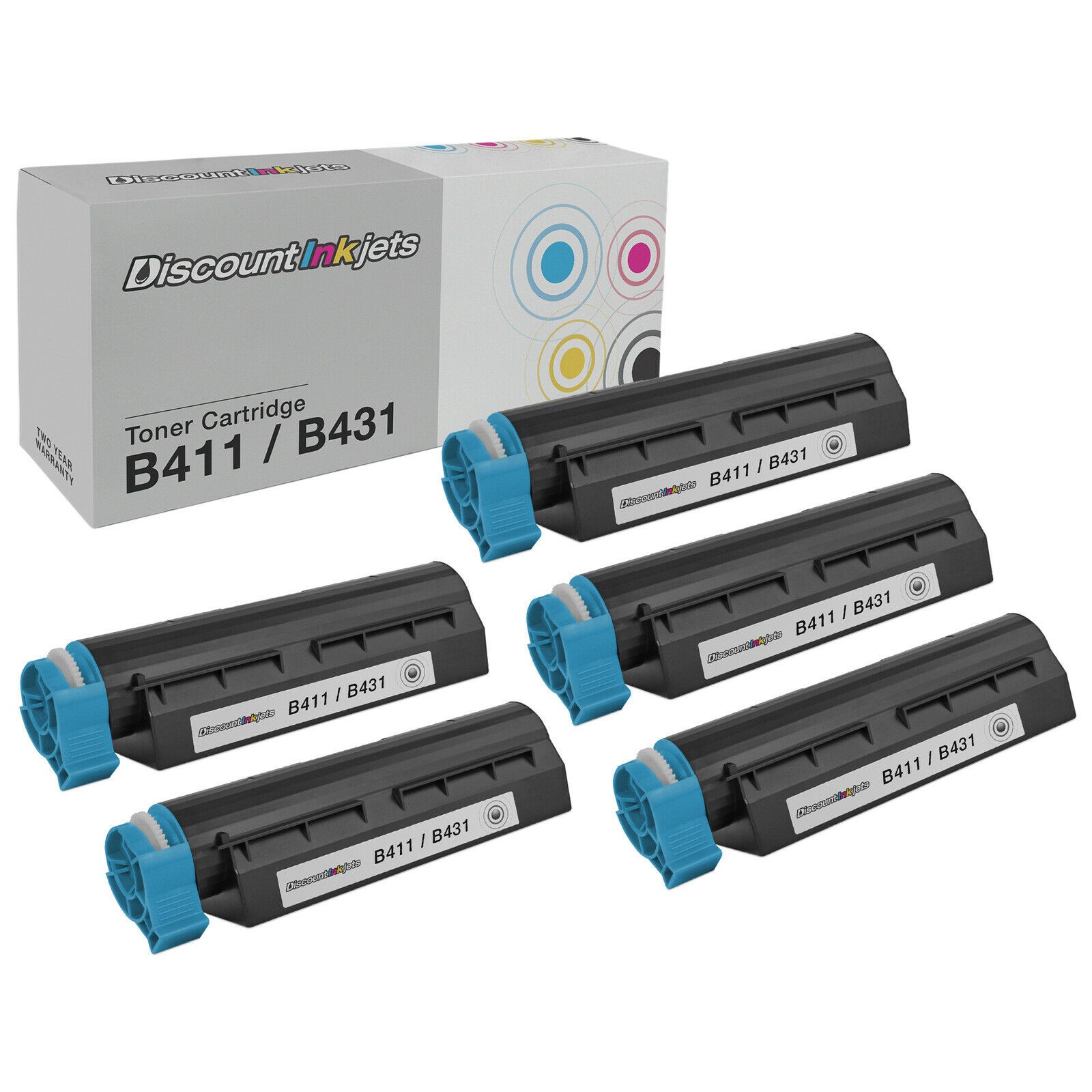 5PK BLACK Toner for Okidata 44574701 BLACK Toner Cartridge B Series B411d B411dn