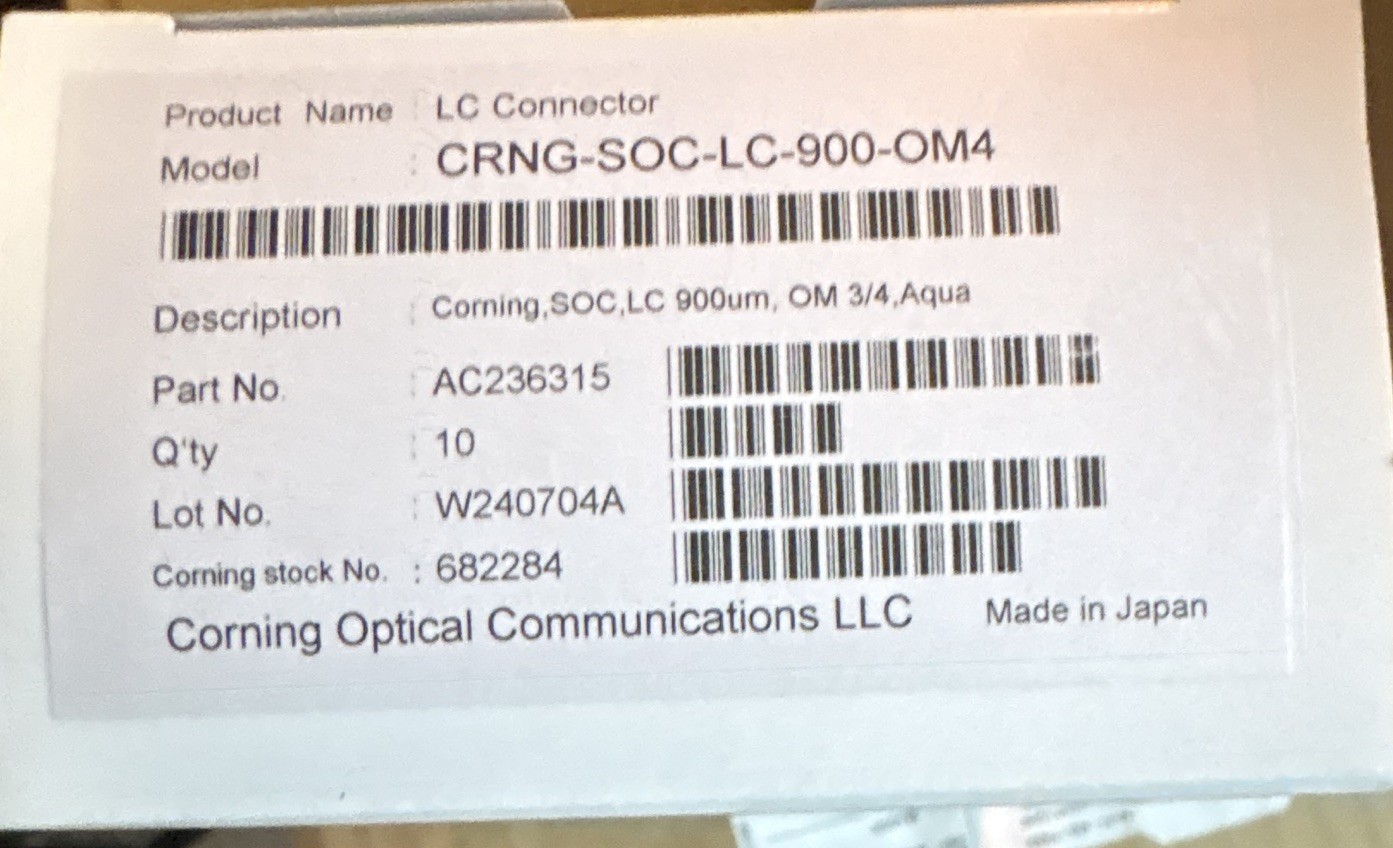 Corning LC-LC Fiber Connector Aqua 900um CRNG-SOC-LC-900-OM4 AC236315 box of 10