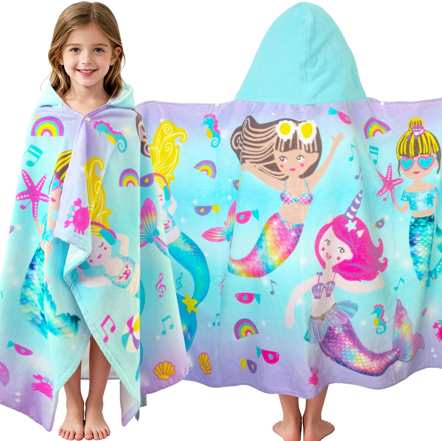 Kids Hooded Beach Towel Age 3-8, 30''X50,Soft | Thick | Large | 100% Cotton,Abso