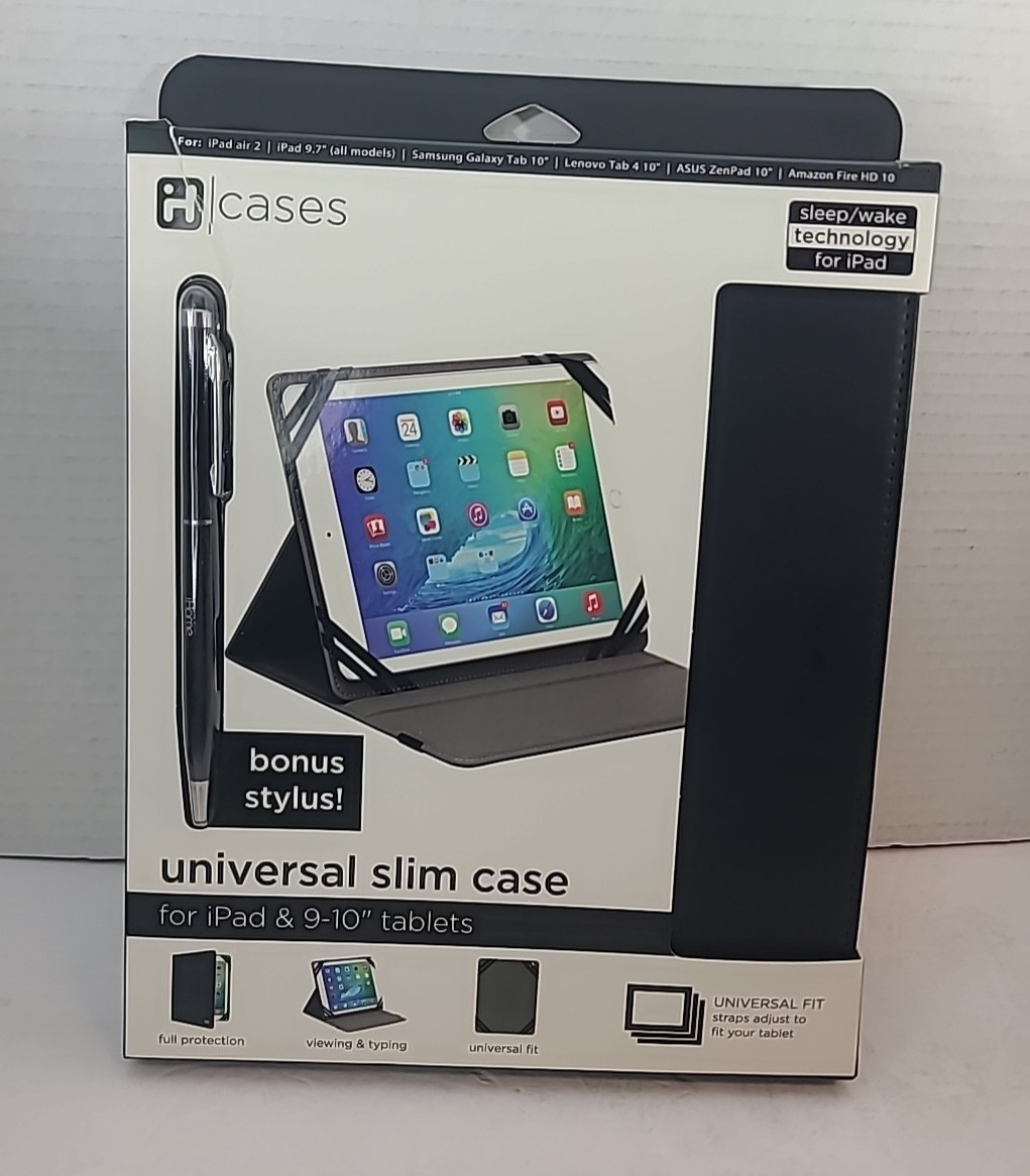 IHome Universal Slim Case for iPad & 9-10" Tablets Bonus Stylus Black Brand New