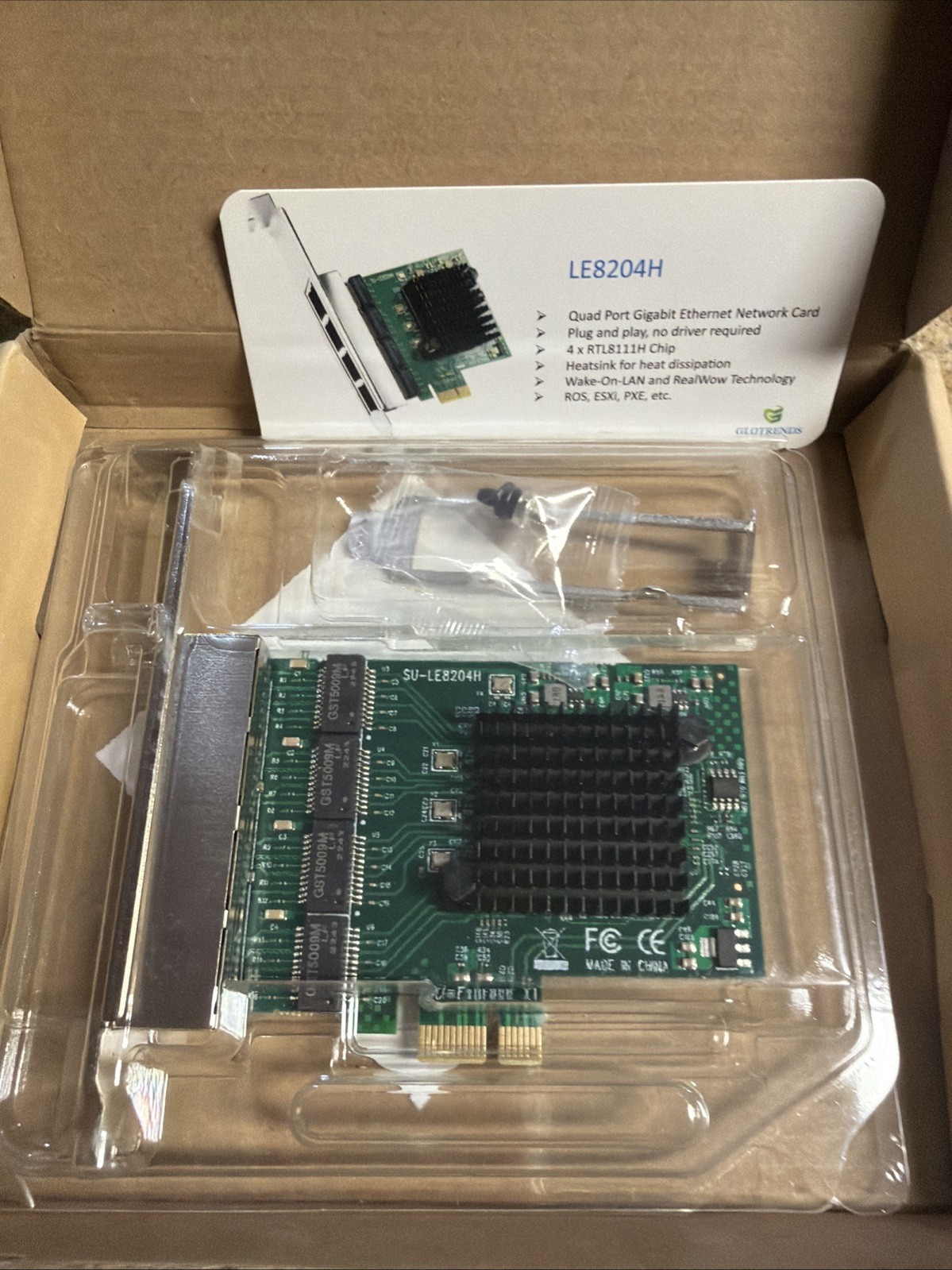 GLOTRENDS LE8204-4-port Pcle  Network Card For Desktop PC 1000/100/10mbps.