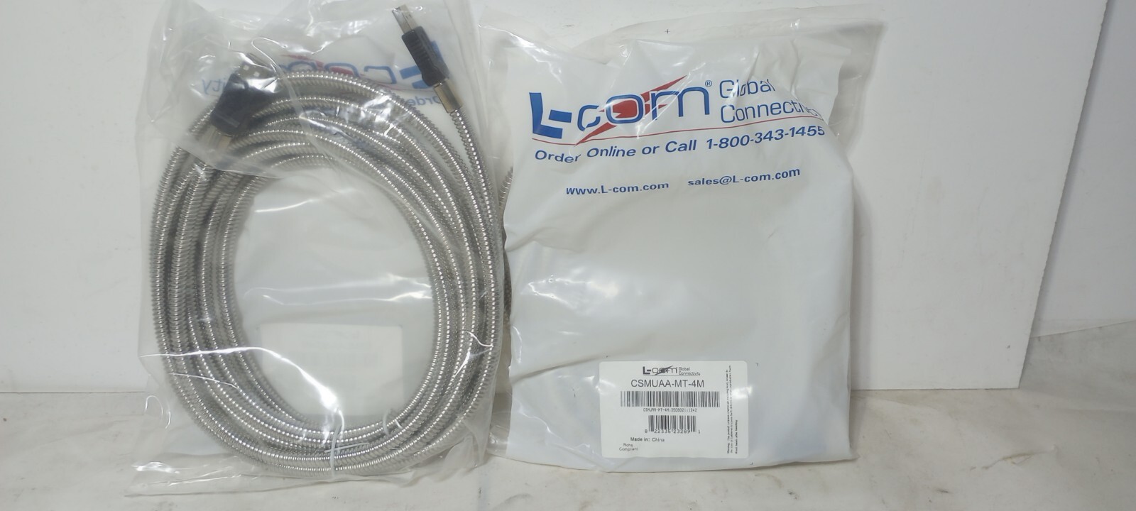 Two New L-Com CSMUAA-MT-4M Metal Armored USB Cables 4 Meter Length