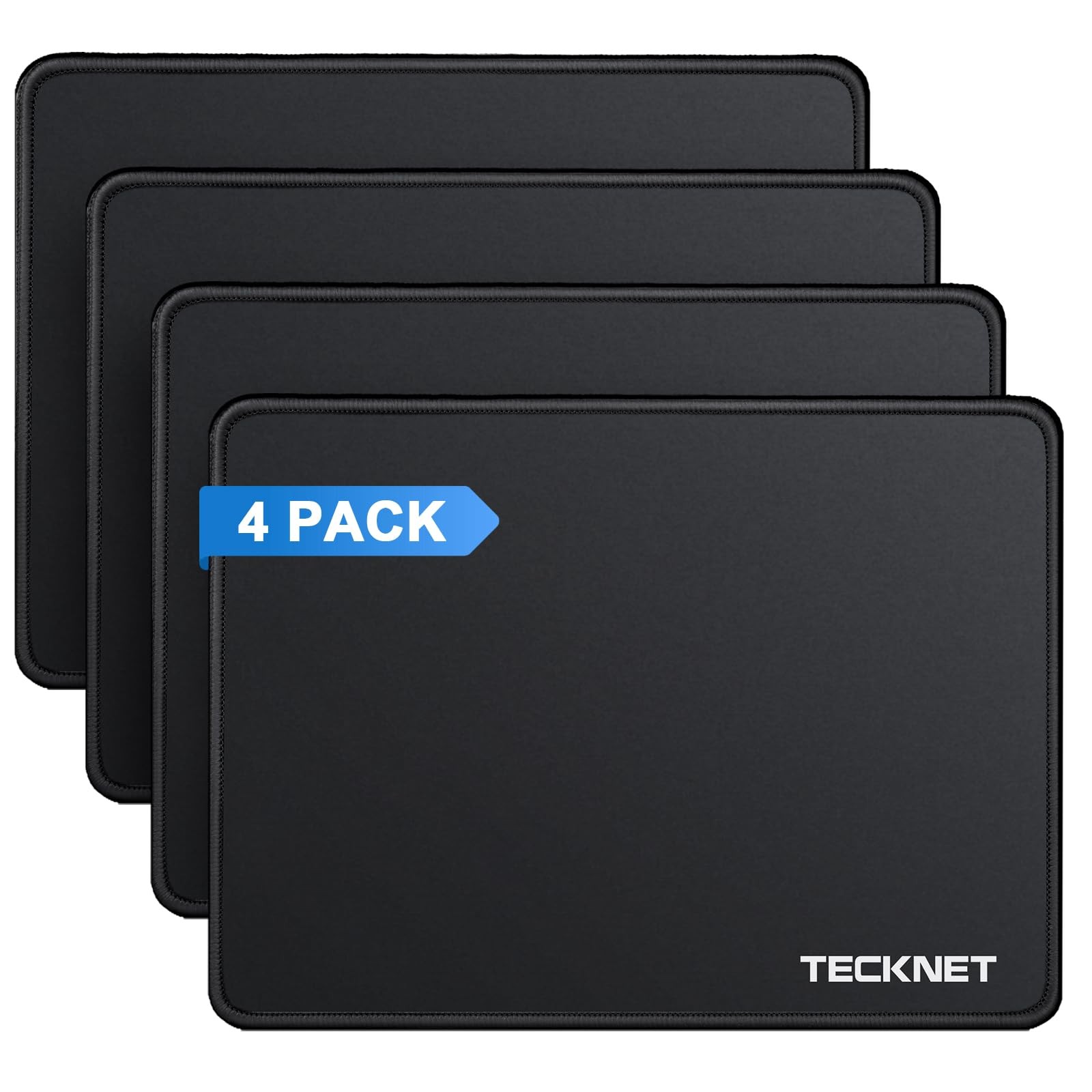 TECKNET 4 Pack Mouse Pad with Anti-fray Stitching, Waterproof A-Black-4