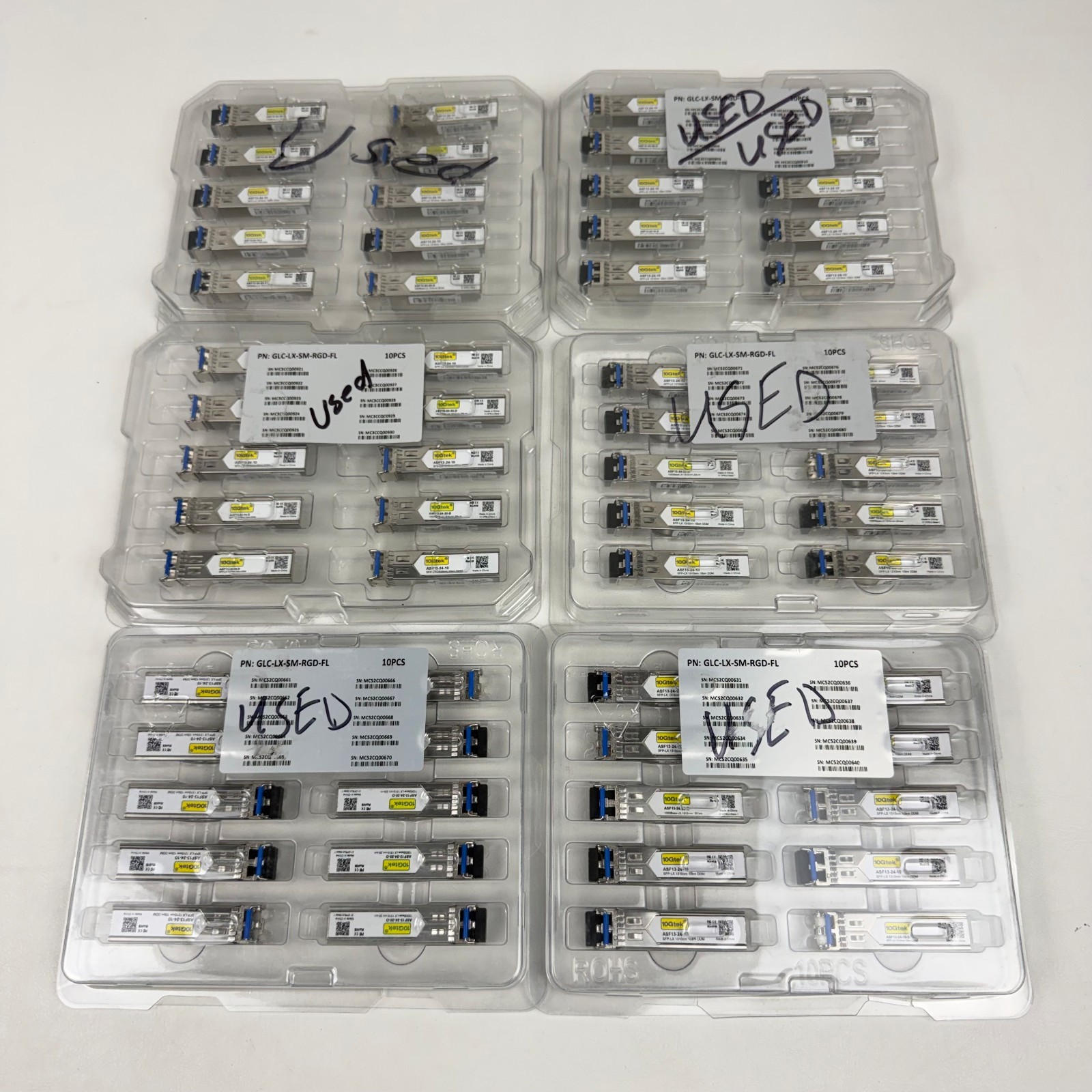 Lot of 60x 10Gtek 1000BASE-LX SFP Fiber Optic Transceiver Modules