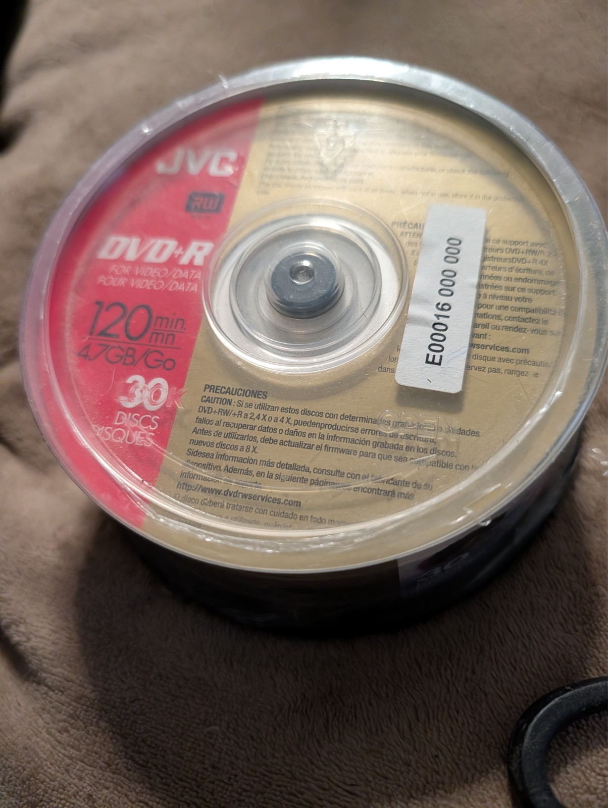JVC DVD+R Discs 4.7GB 120min 1-8x 30pk Spindle VP-R47EU30 Recordable Blank