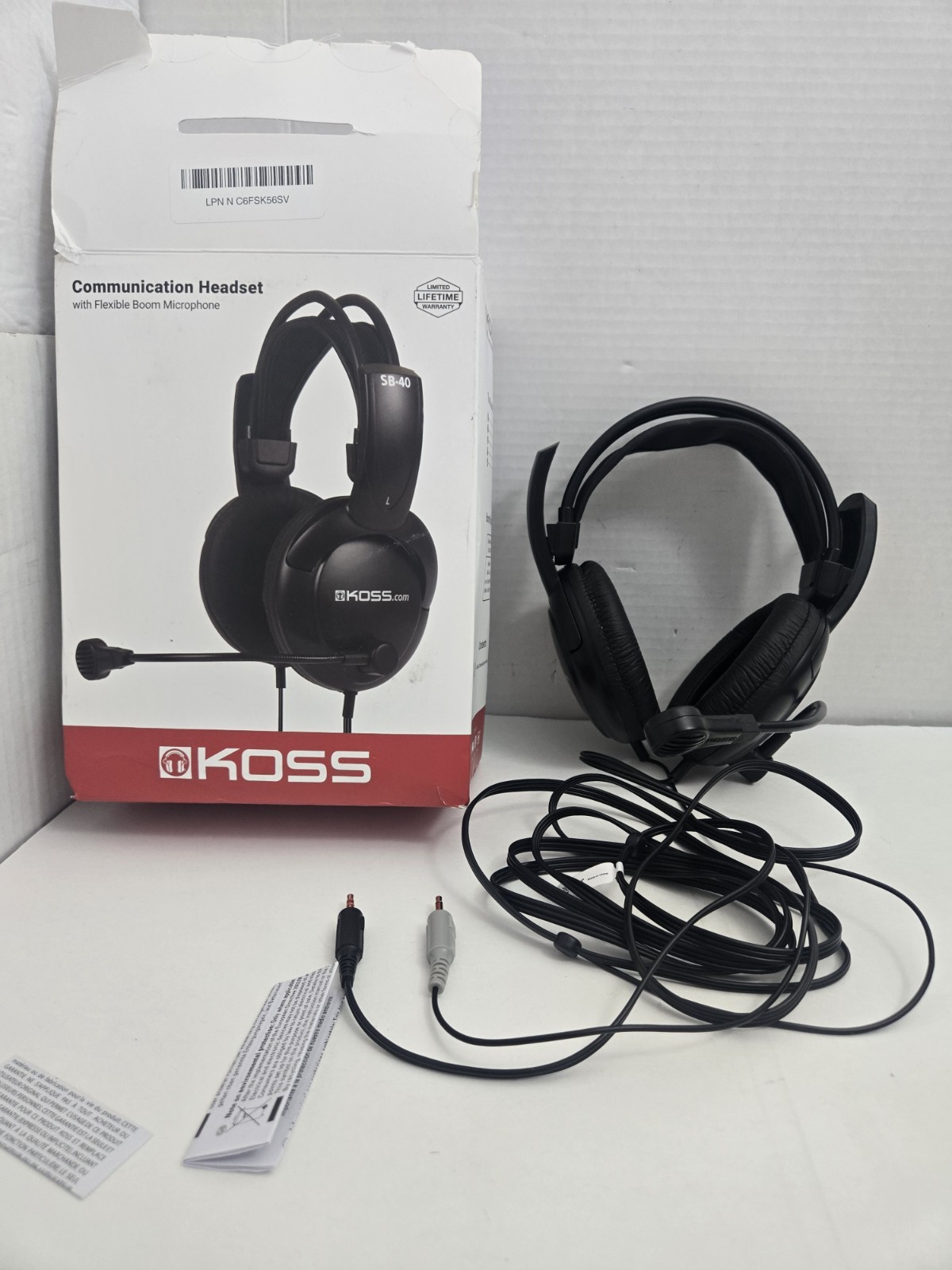 Koss SB40 Communication Headset Flexible Boom Microphone Black