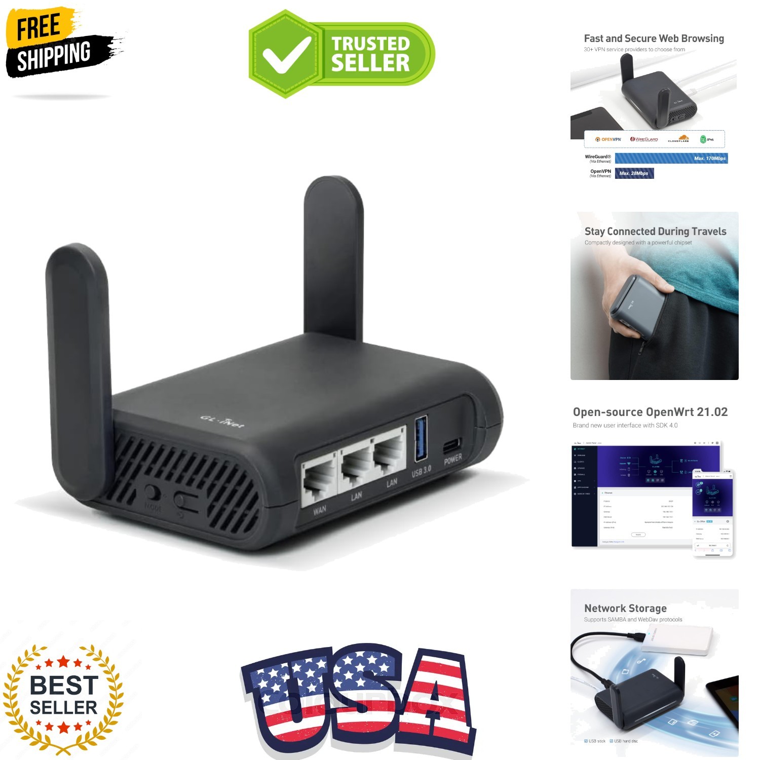 GL-A1300 Pocket VPN Travel Router - Portable Wi-Fi Router for Travel, Easy to...