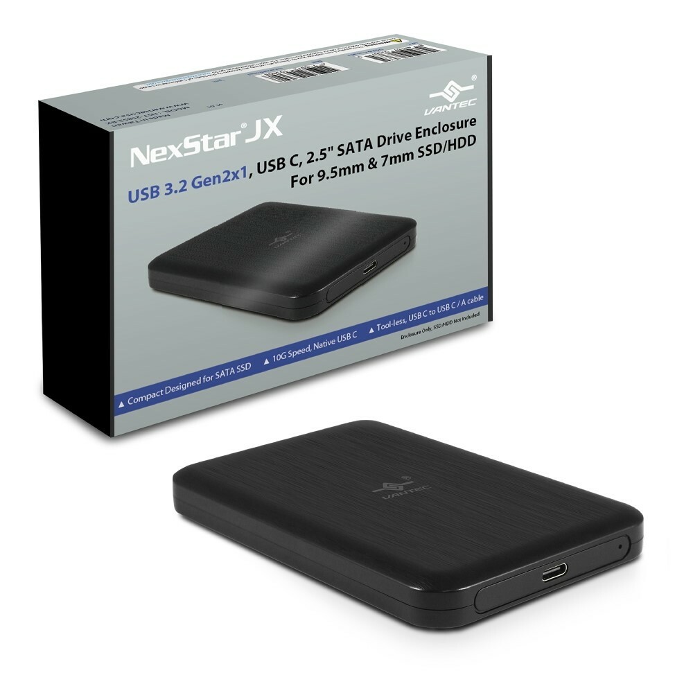 Vantec NexStar JX Series, USB 3.2 Gen2x1, USB C, 2.5" SATA Drive Enclosure