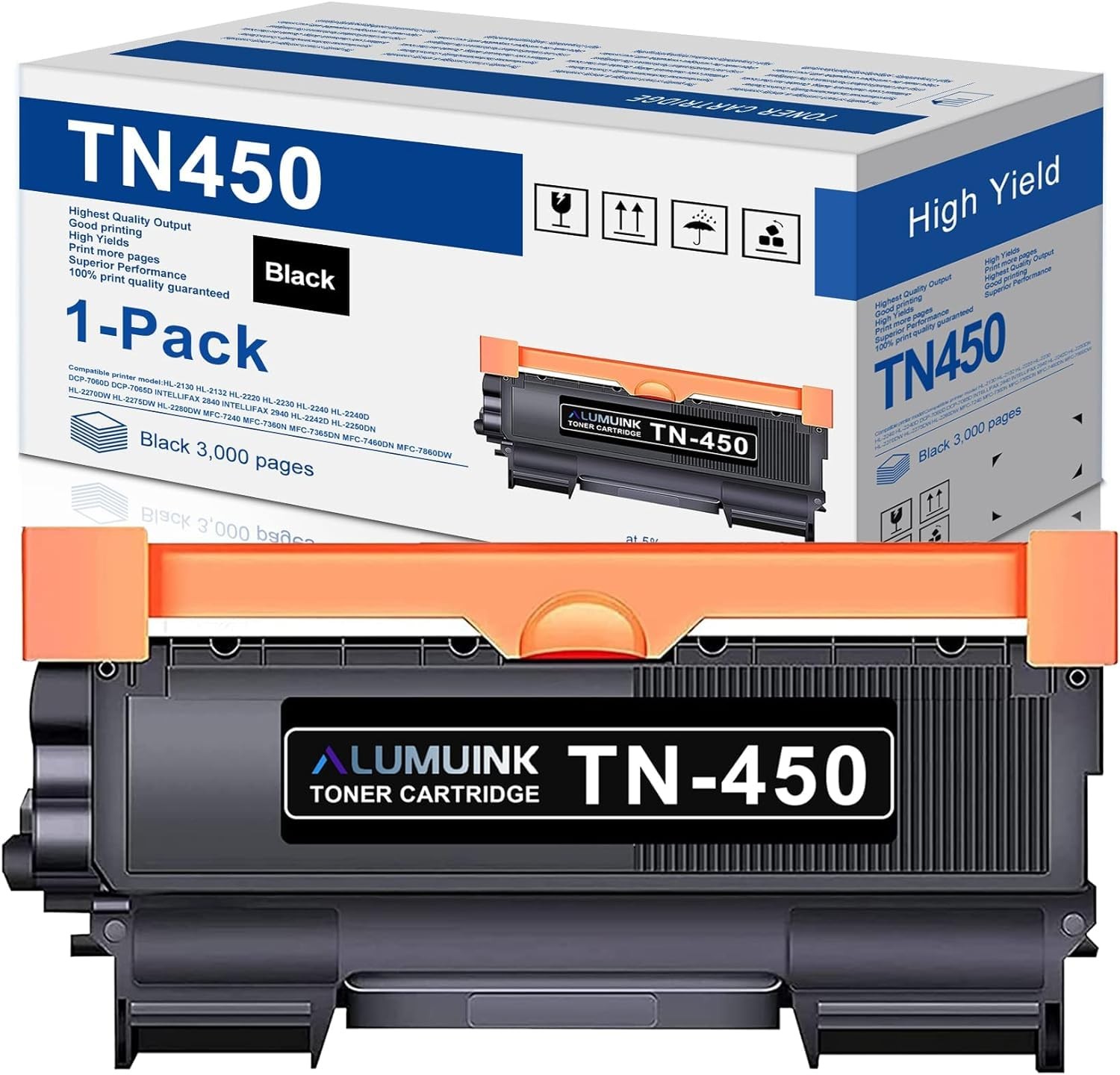 TN450 Toner Cartridge High Yield for Brother TN-450 TN420 with HL-2240D HL-22...
