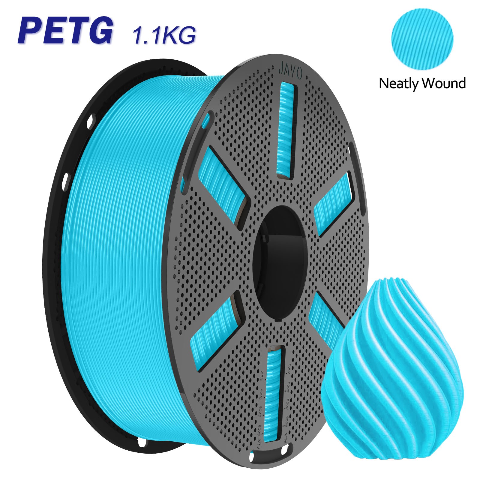 JAYO 1.1KG PETG Cyan 3D Printer Filament 1.75mm Toughness Enhanced Bubble-Free
