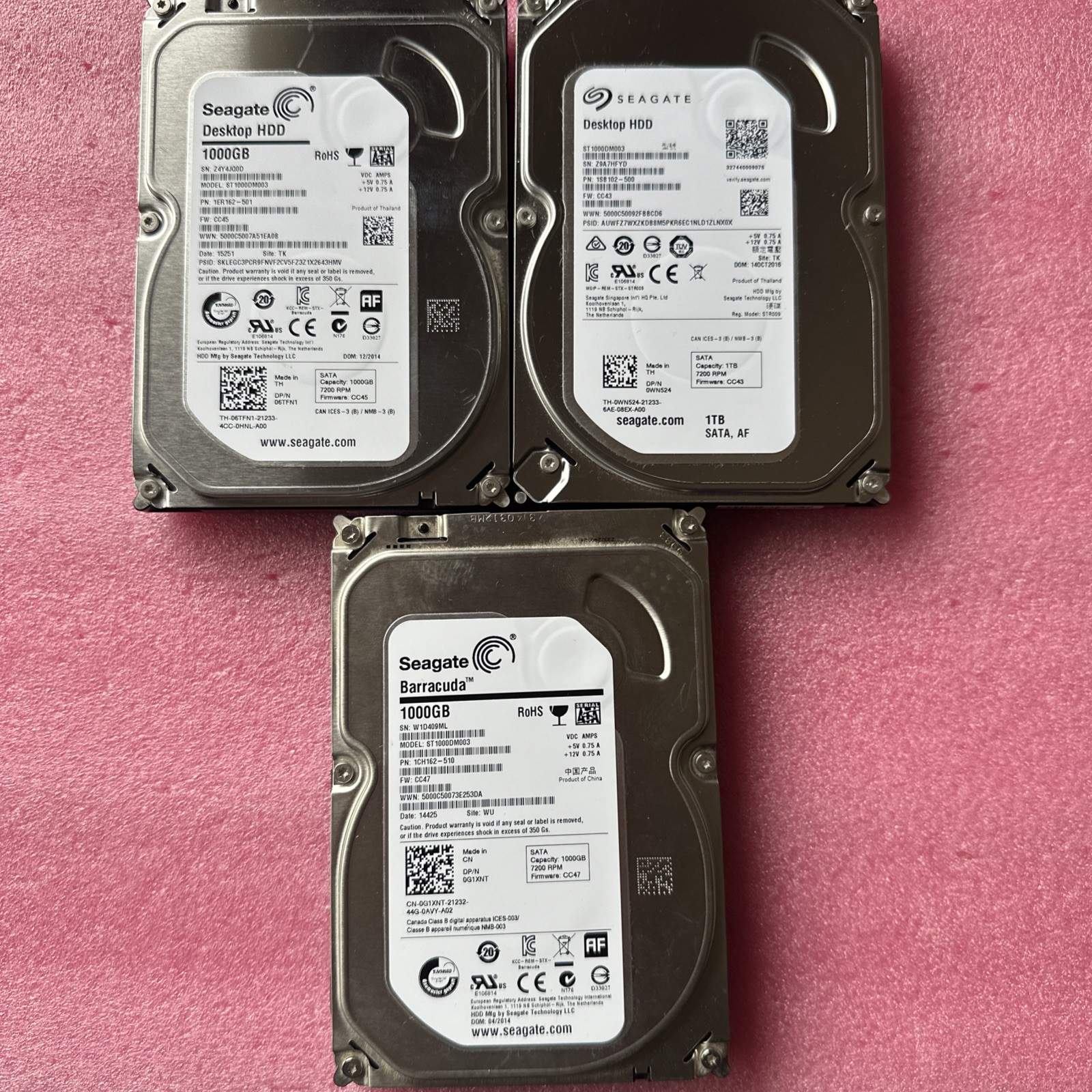 Lot of 3x 1TB Seagate Barracuda ST1000DM003 7200RPM SATA 6Gbps 64MB 3.5" HDD