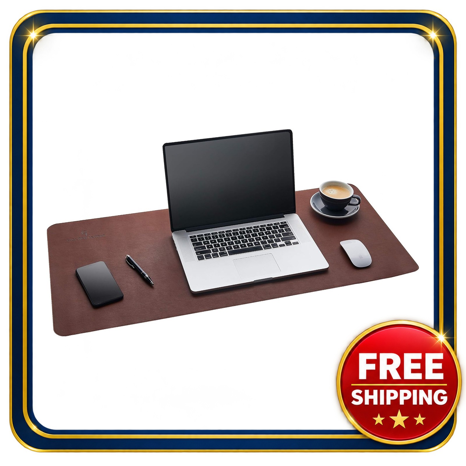 Leather Desk Mat 36x17 Dark Brown Office Writing Pad