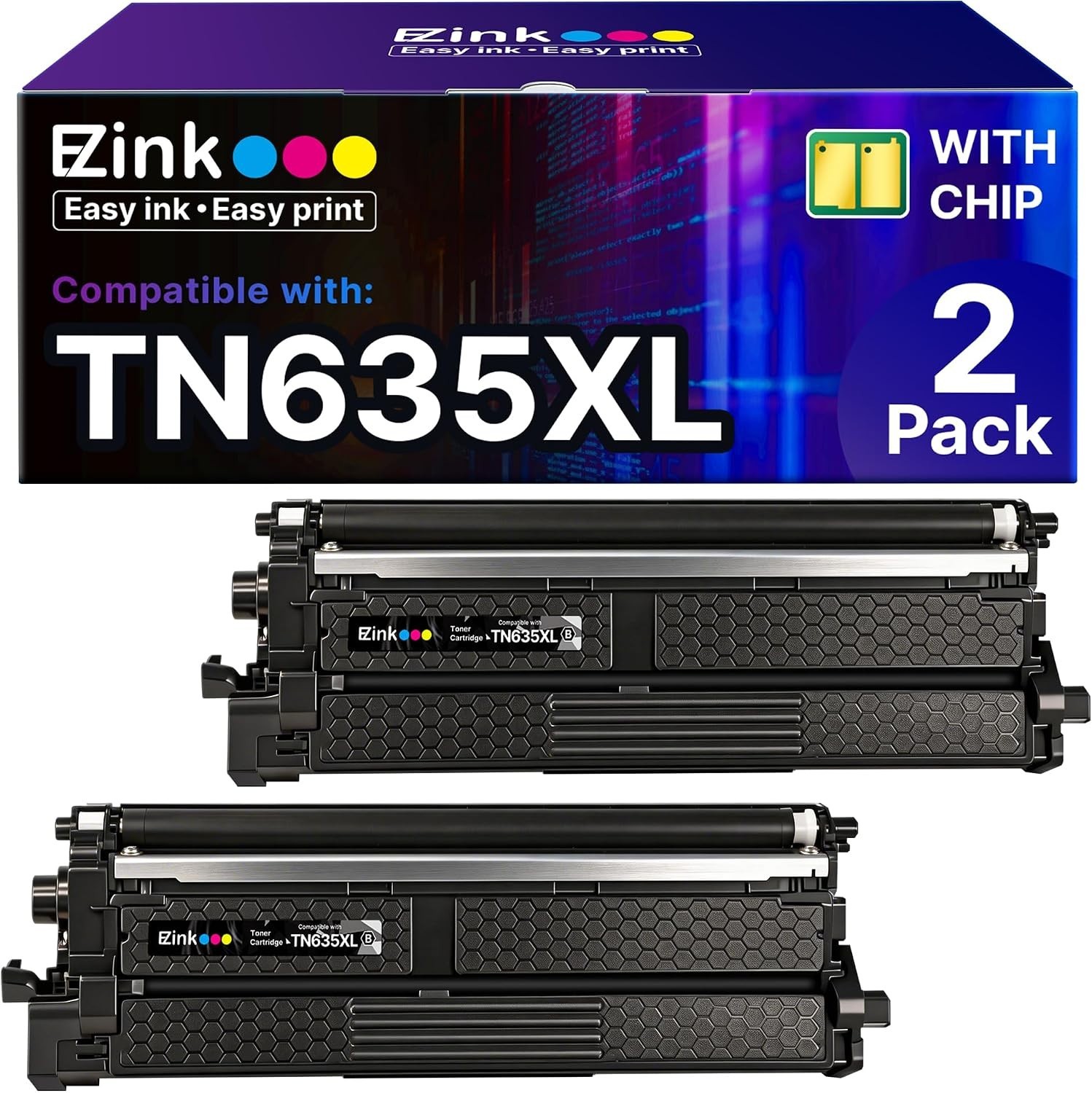 Toner Cartridges 2-Pack Black  E-Z Ink Chip TN635XL [Compatible With Brother]